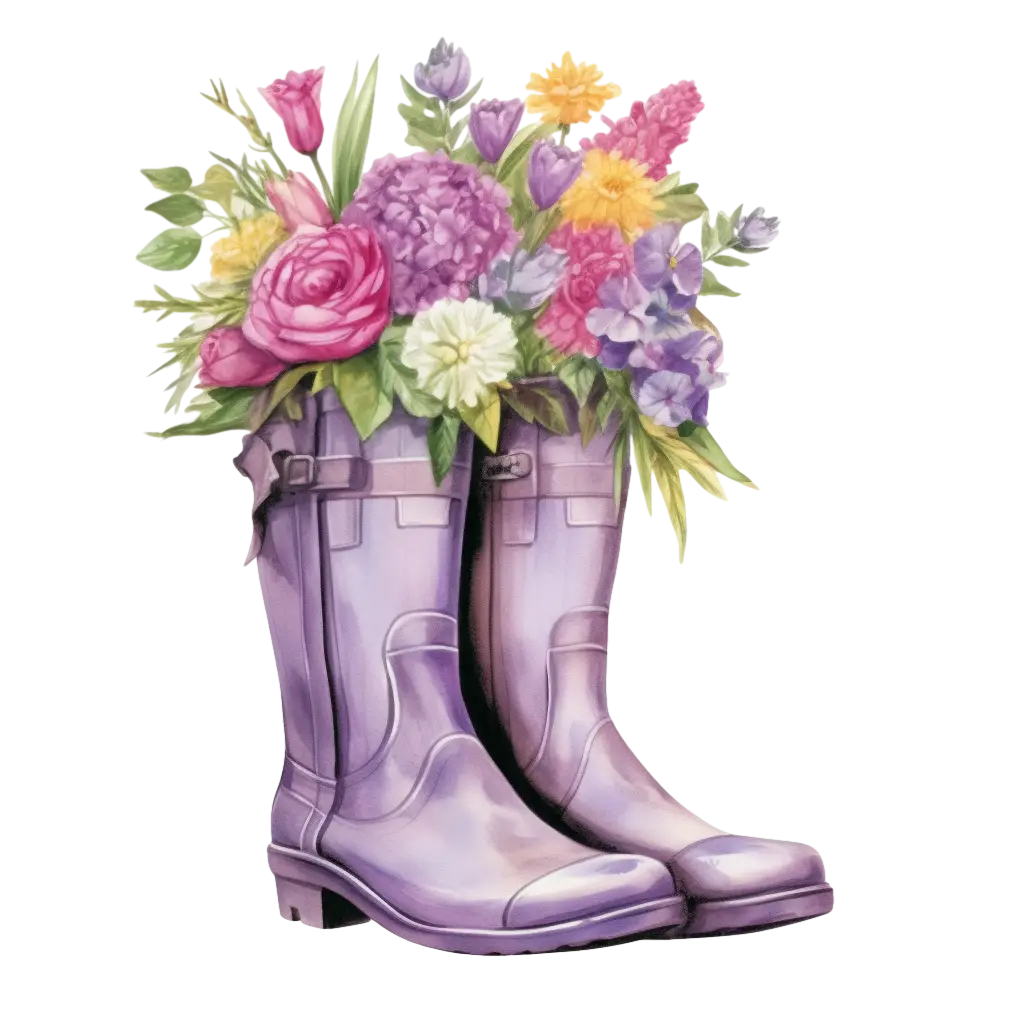 Purple Rain Boots with Flowers Illustration