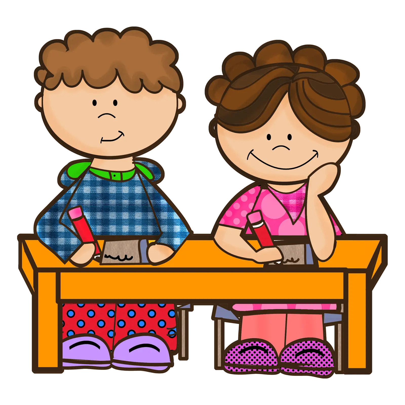 Cartoon Children at School Desk
