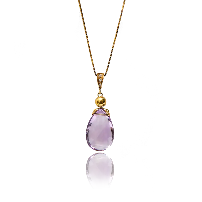 Purple Teardrop Pendant Necklace with Gold Chain