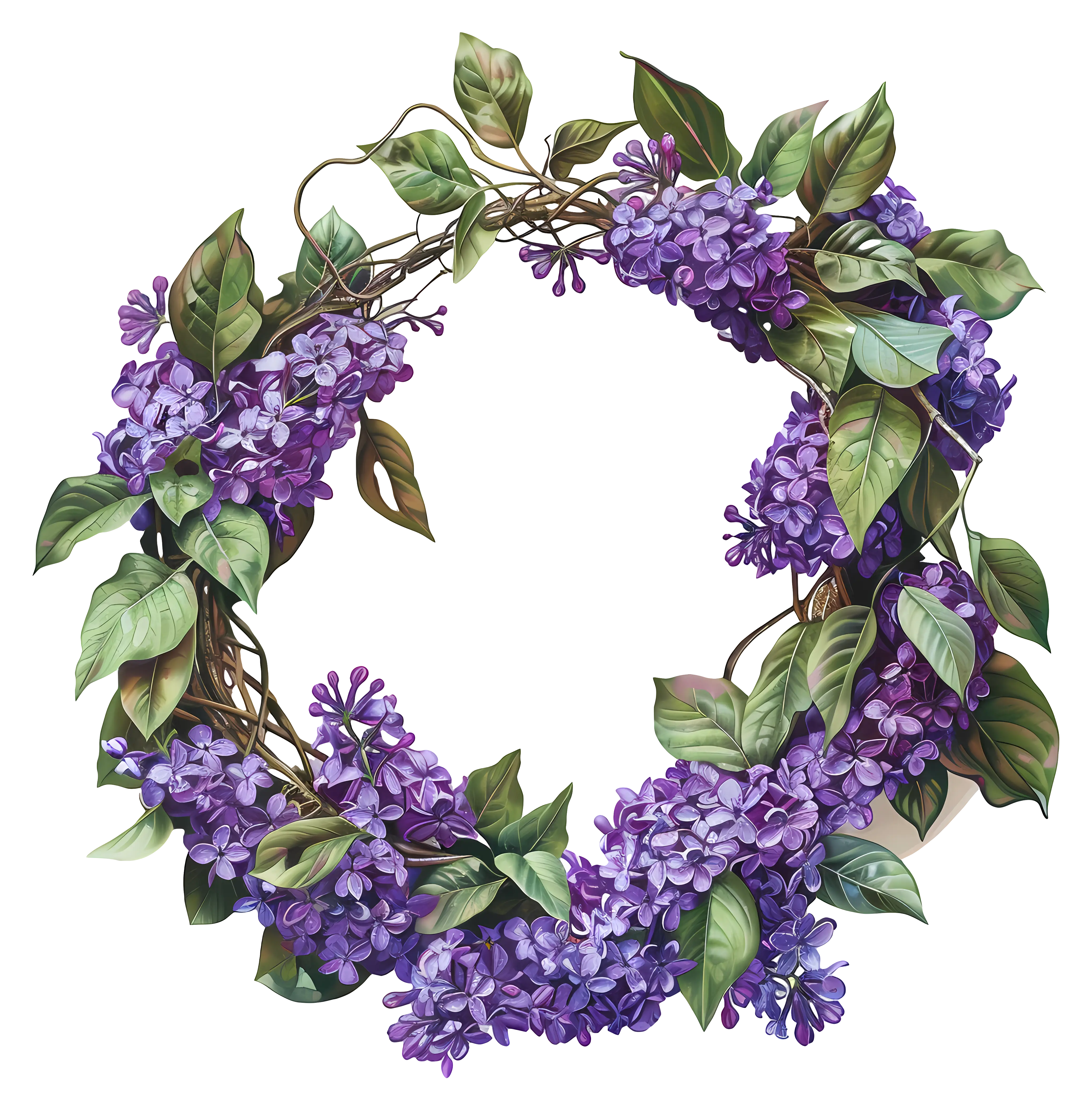 Elegant Lilac Floral Wreath Illustration