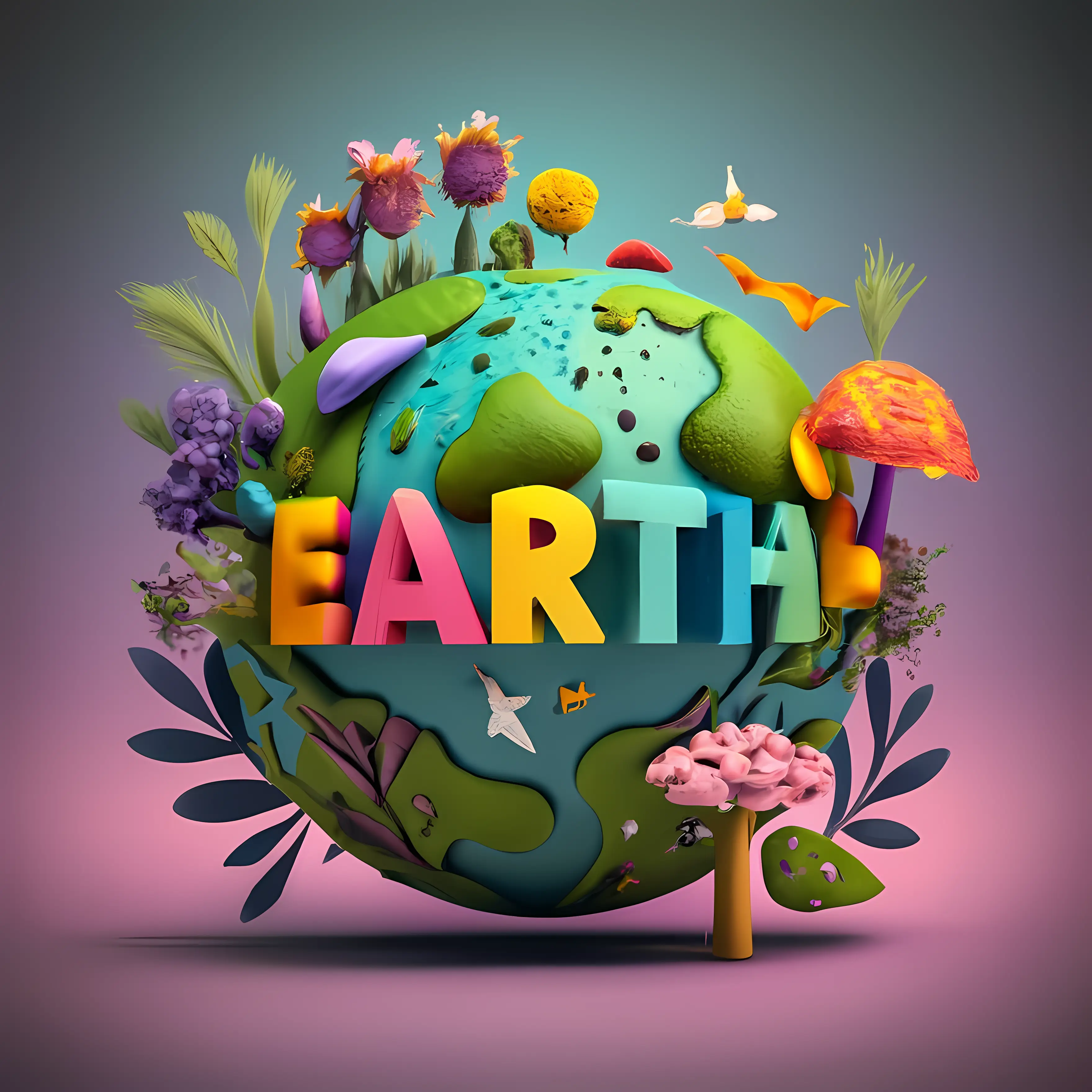 Colorful Earth Illustration with Nature Elements