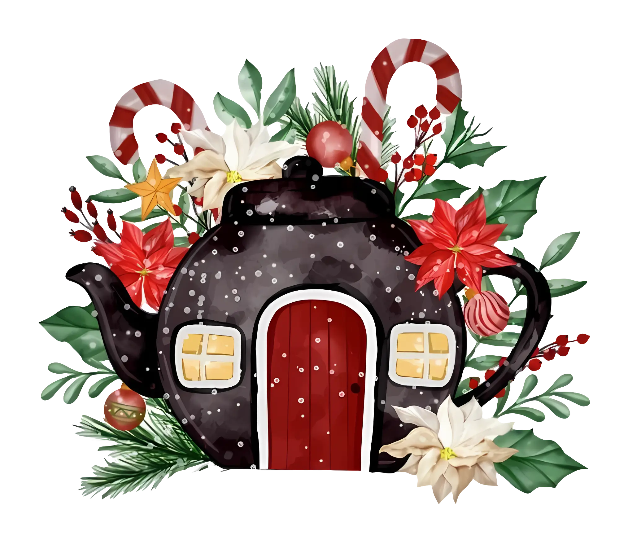 Teapot House with Candy Canes and Flowers