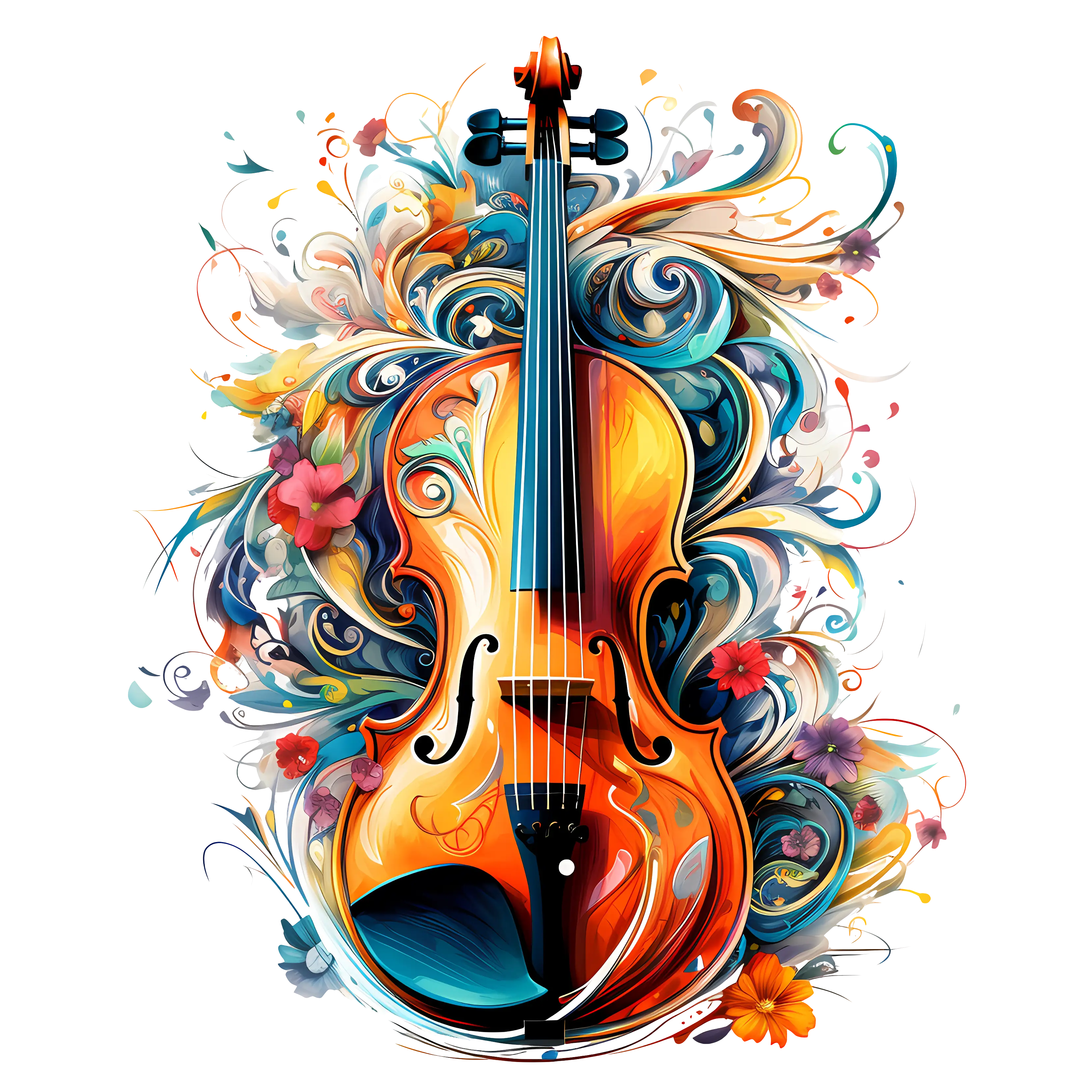 Artistic Violin Decorated with Floral Patterns