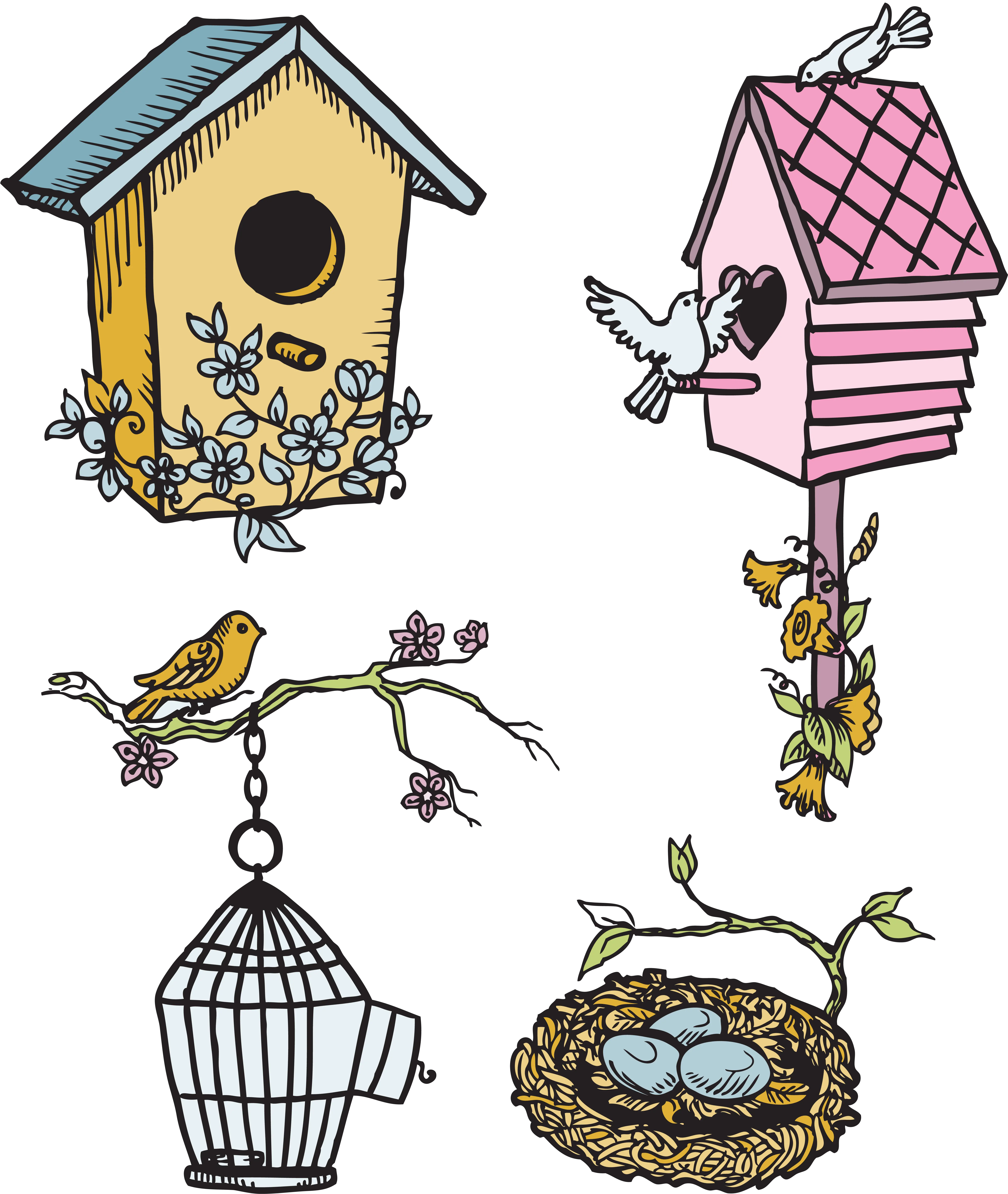 Decorative Birdhouses with Birds