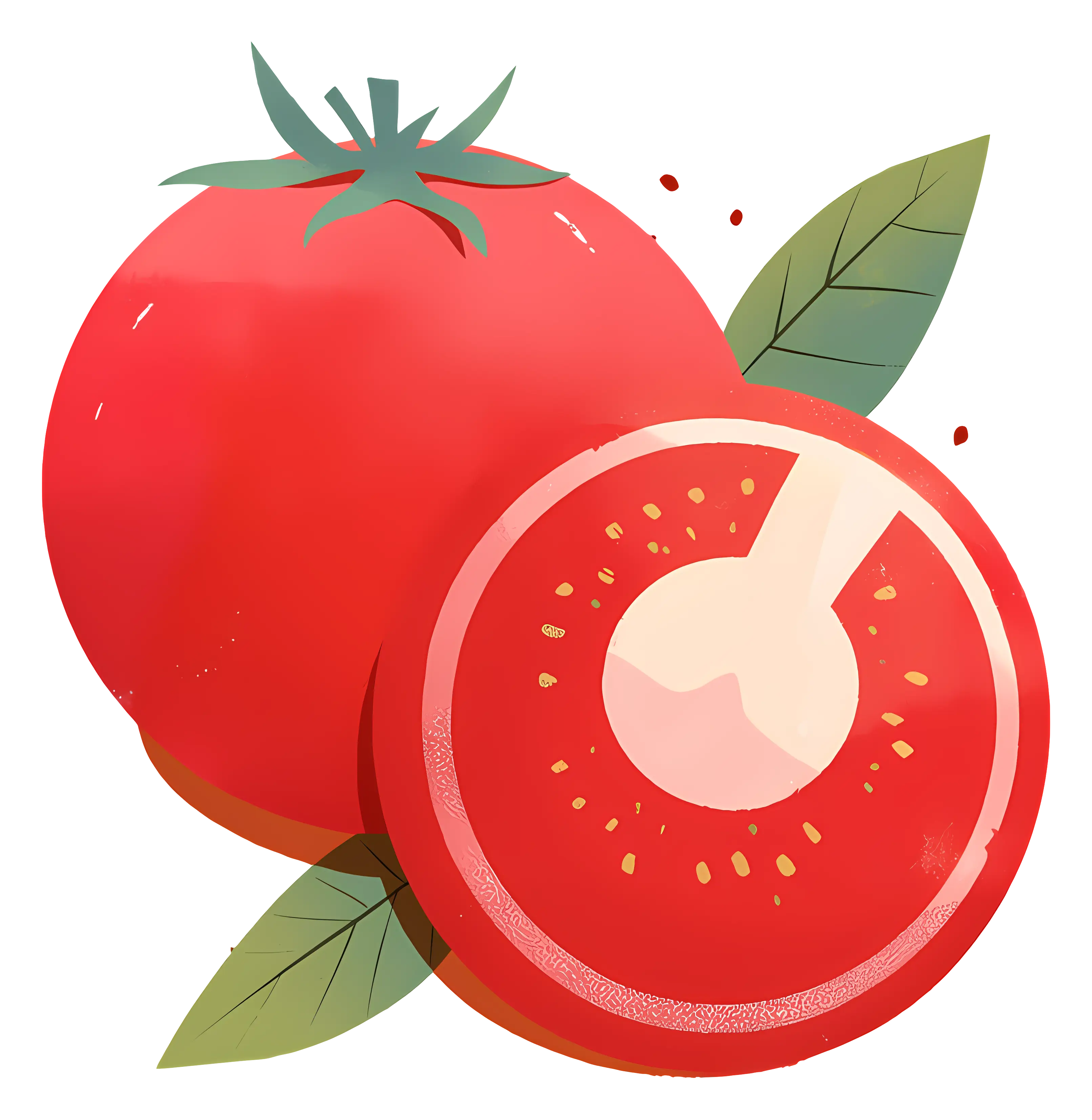 Red Tomato Slice with Leaves
