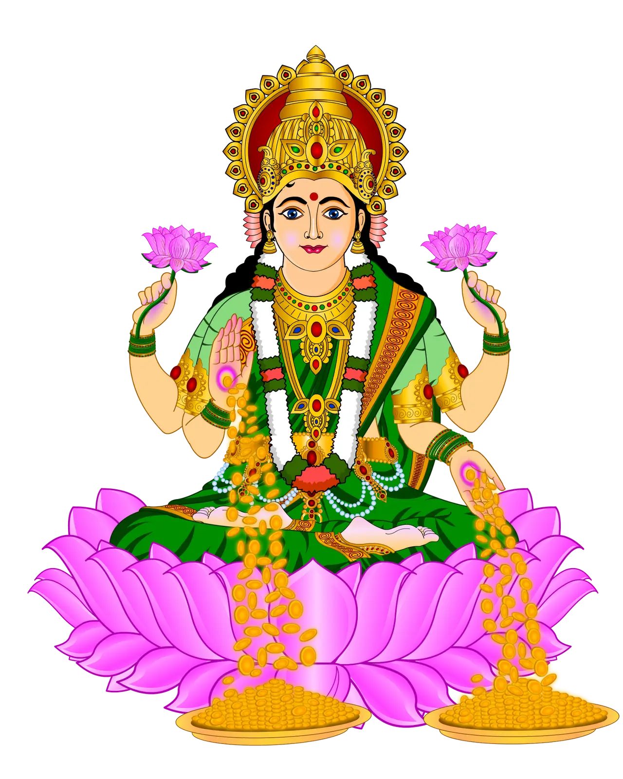 Beautiful Goddess Illustration with Lotus and Gold Coins