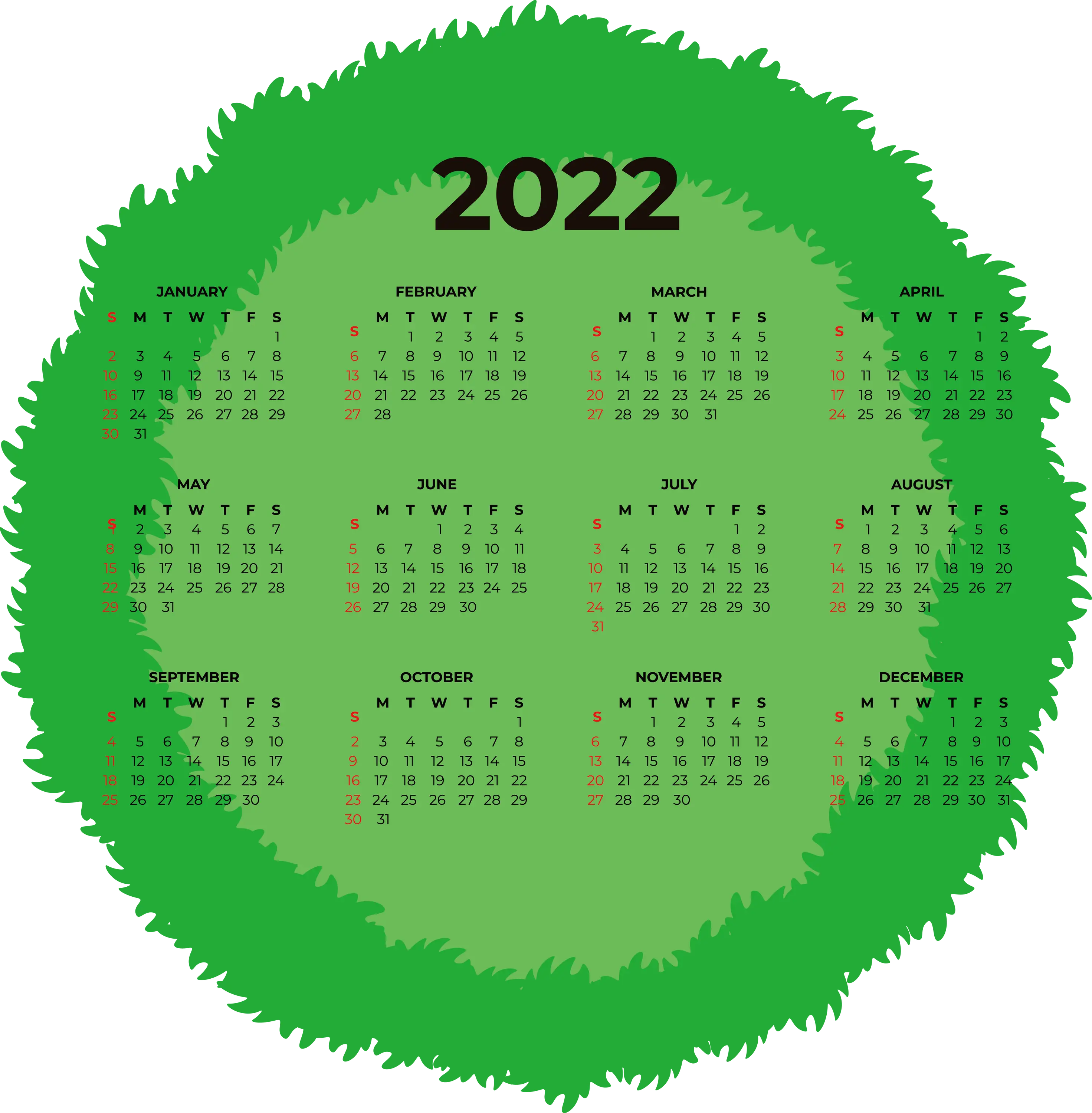 2022 Calendar with Green Design