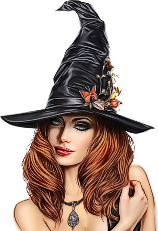 Beautiful Witch with Hat and Butterflies