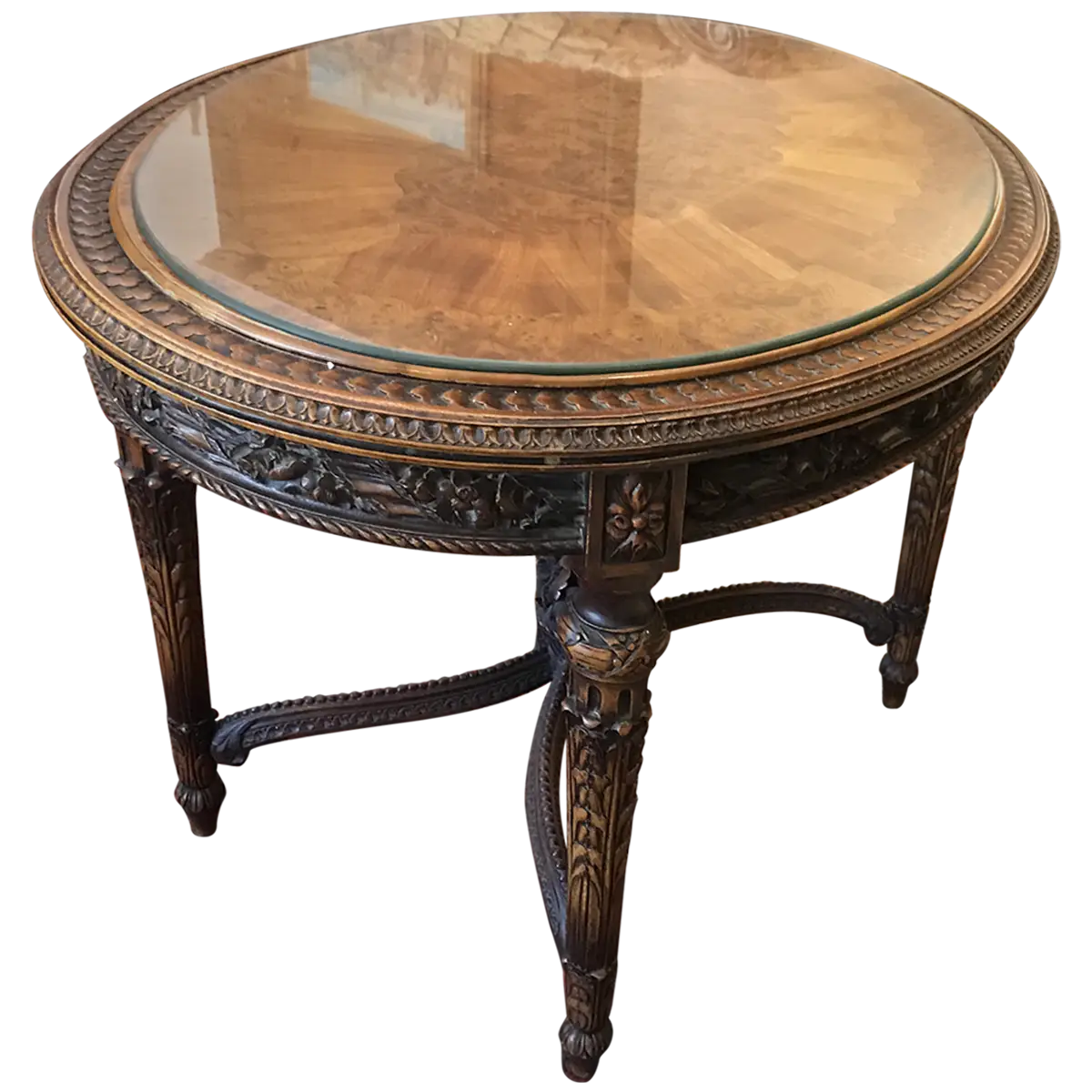 Antique Round Table with Glass Top
