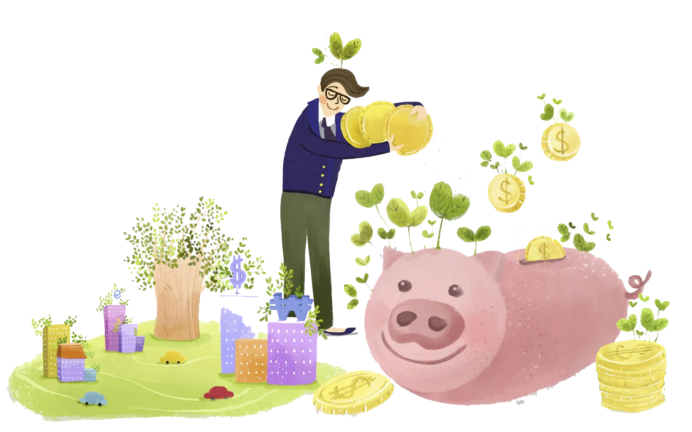 Piggy bank and investment growth concept