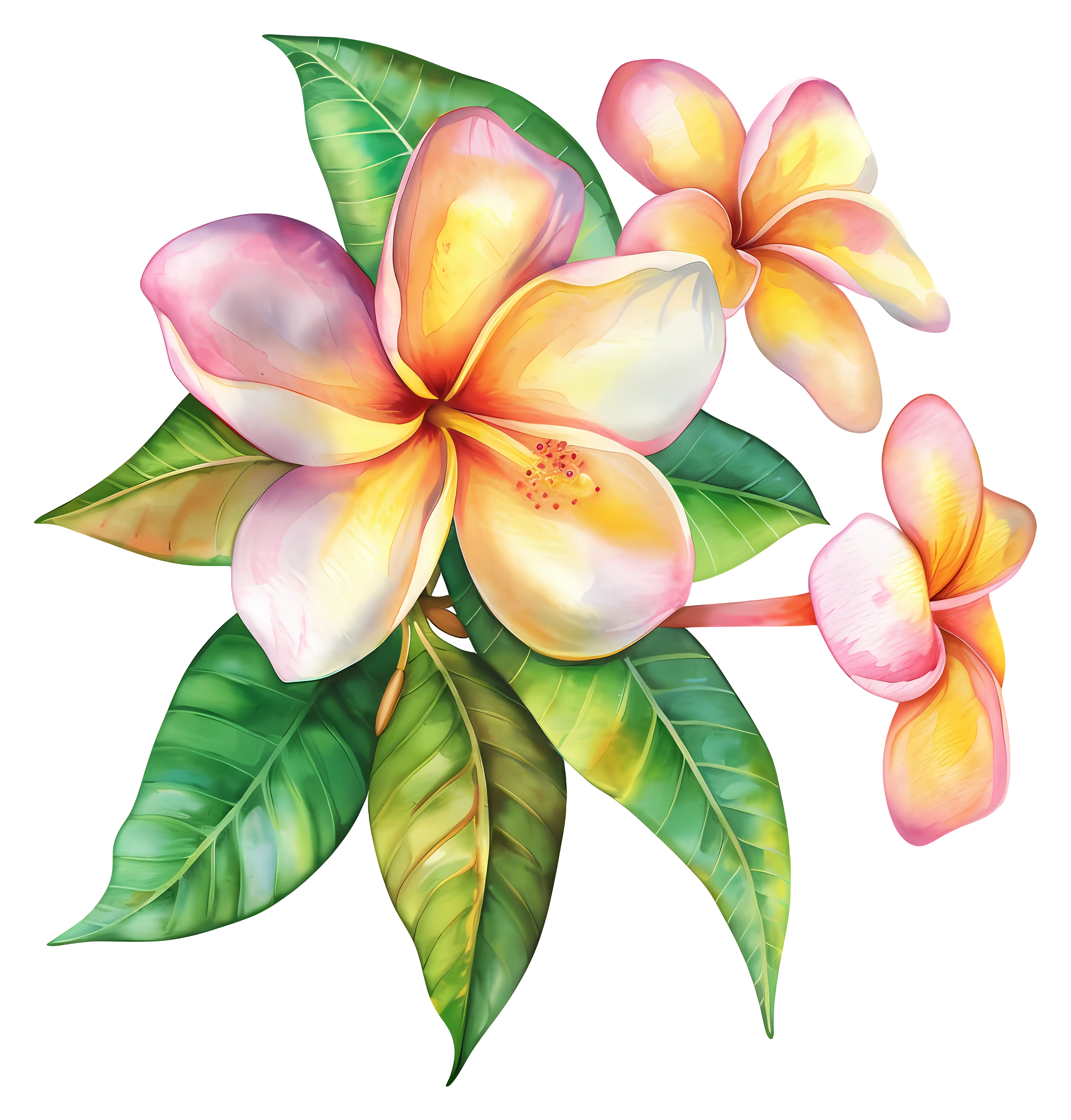 Colorful Plumeria Flowers with Leaves