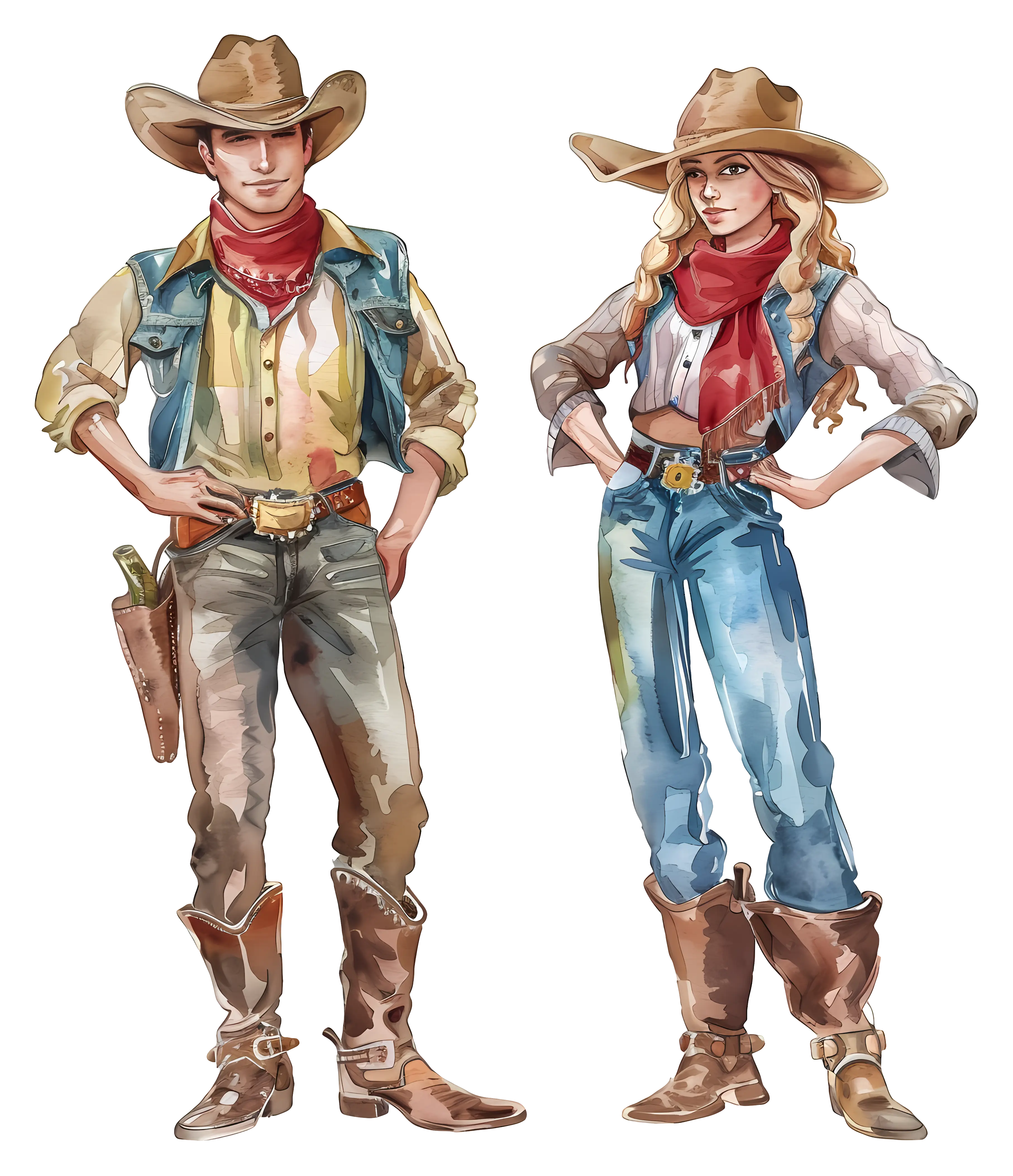 Cowboy and Cowgirl in Western Attire