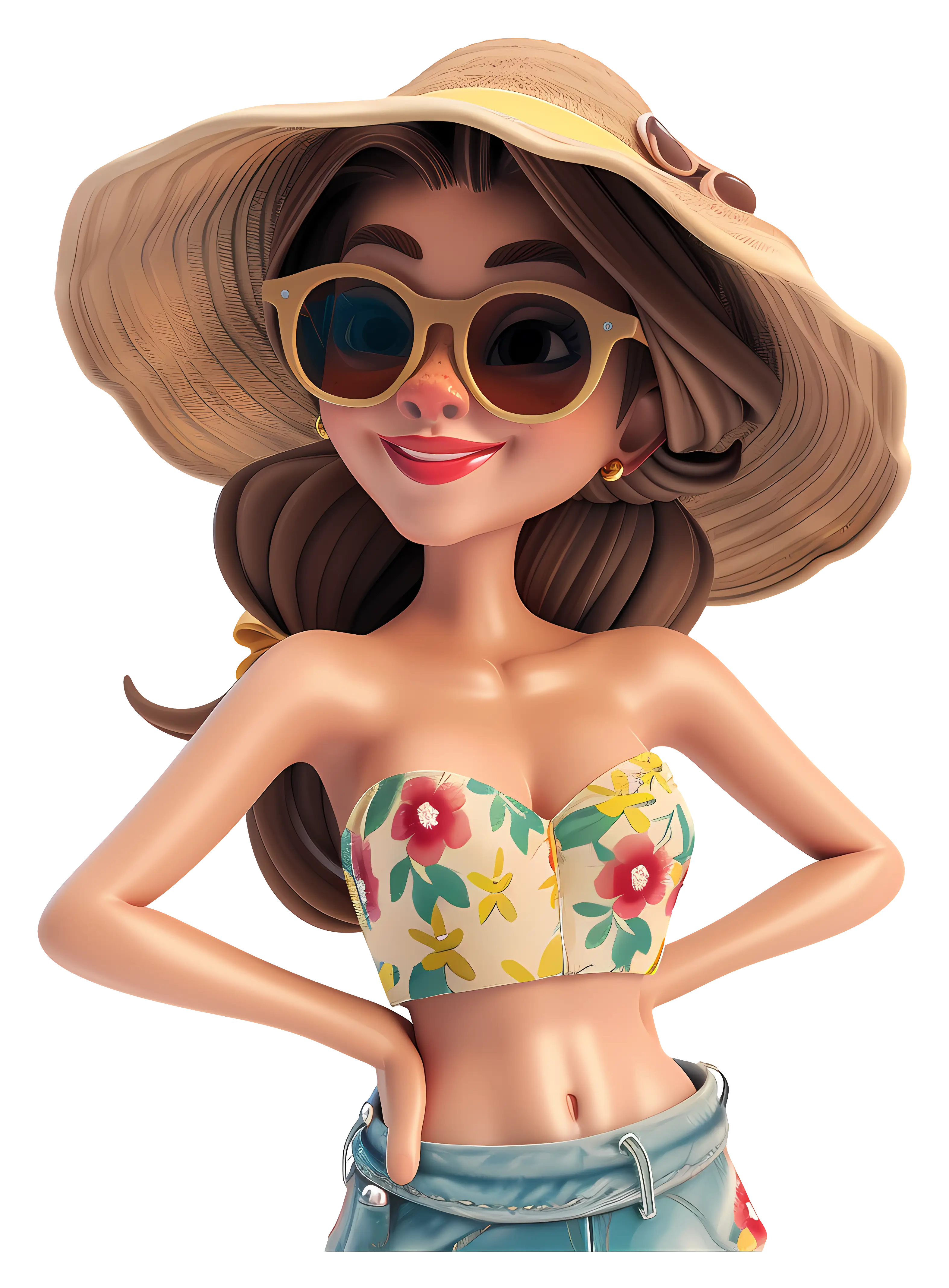 Cartoon Woman in Hat and Sunglasses