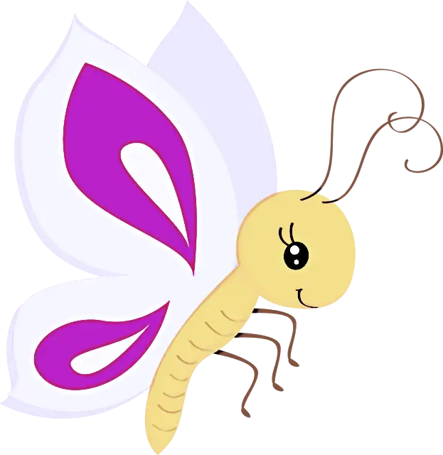 Cute Cartoon Butterfly with Purple Wings