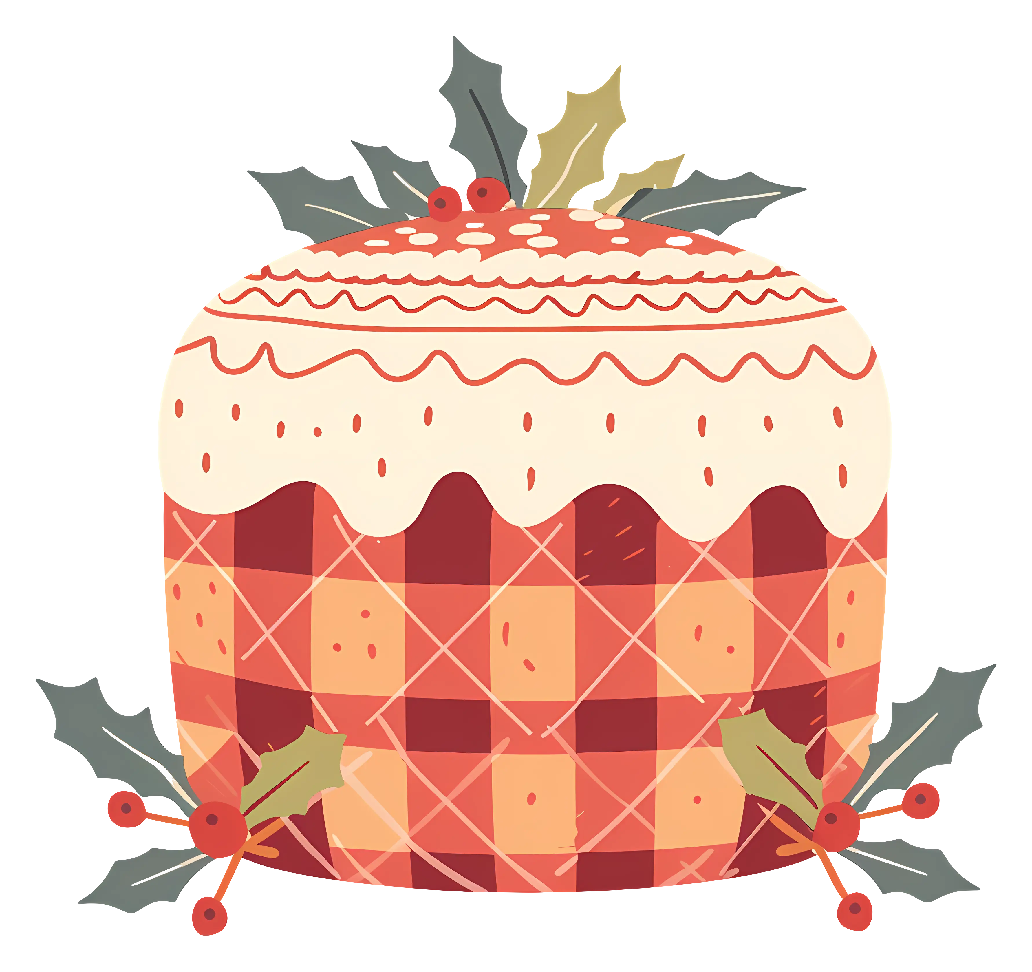Red Holiday Cake with Holly Decoration