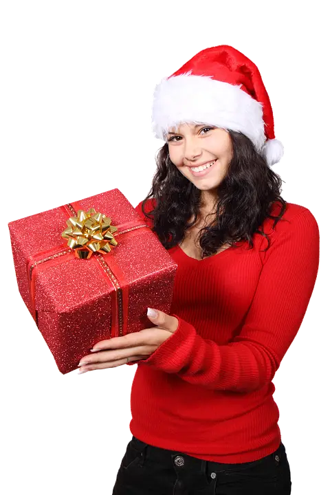 Woman Holding a Red Gift Box for Christmas