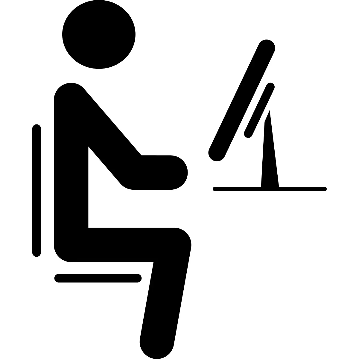 Person at Computer Icon in Black and White