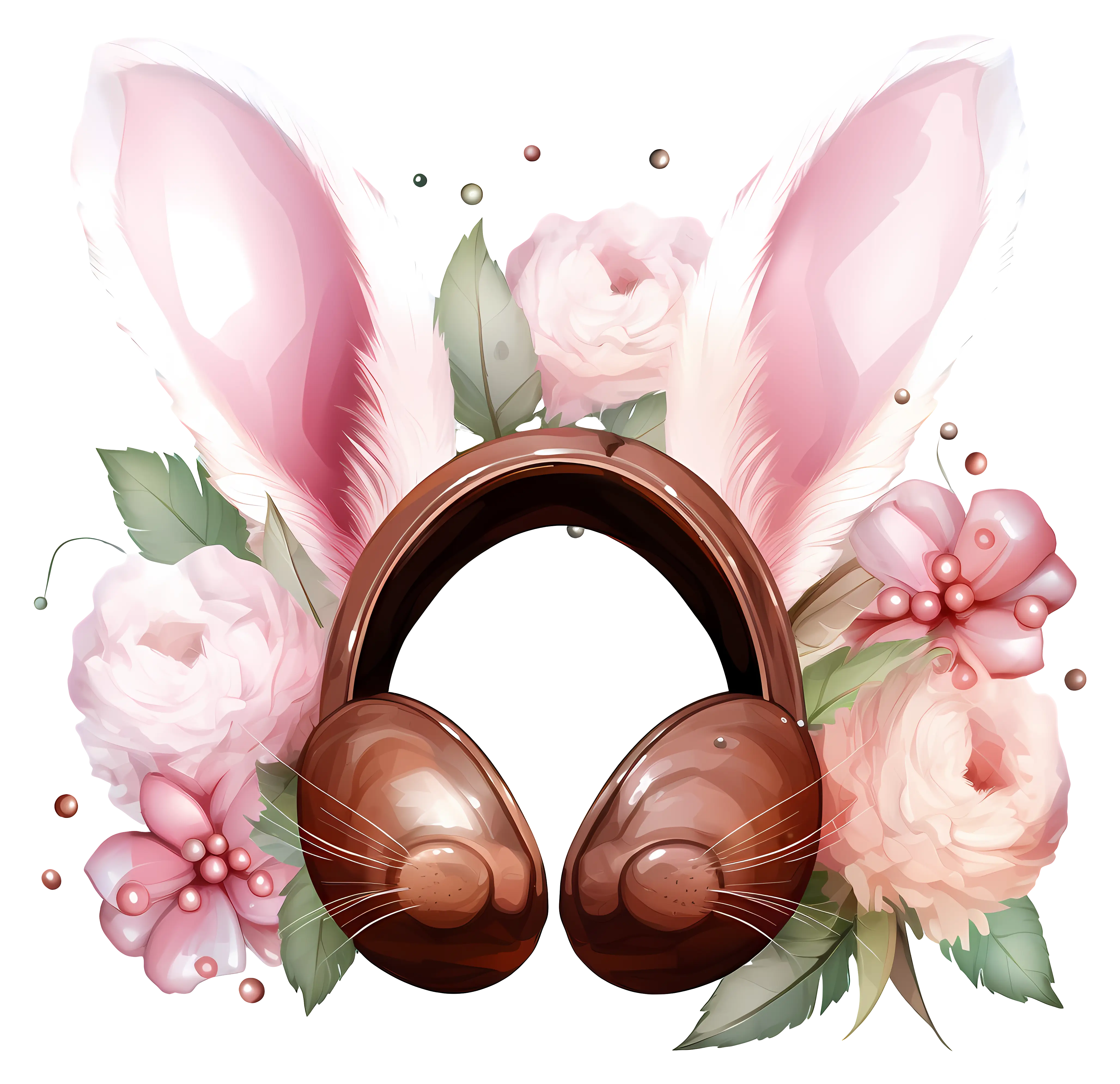 Cute Headphones with Bunny Ears and Flowers