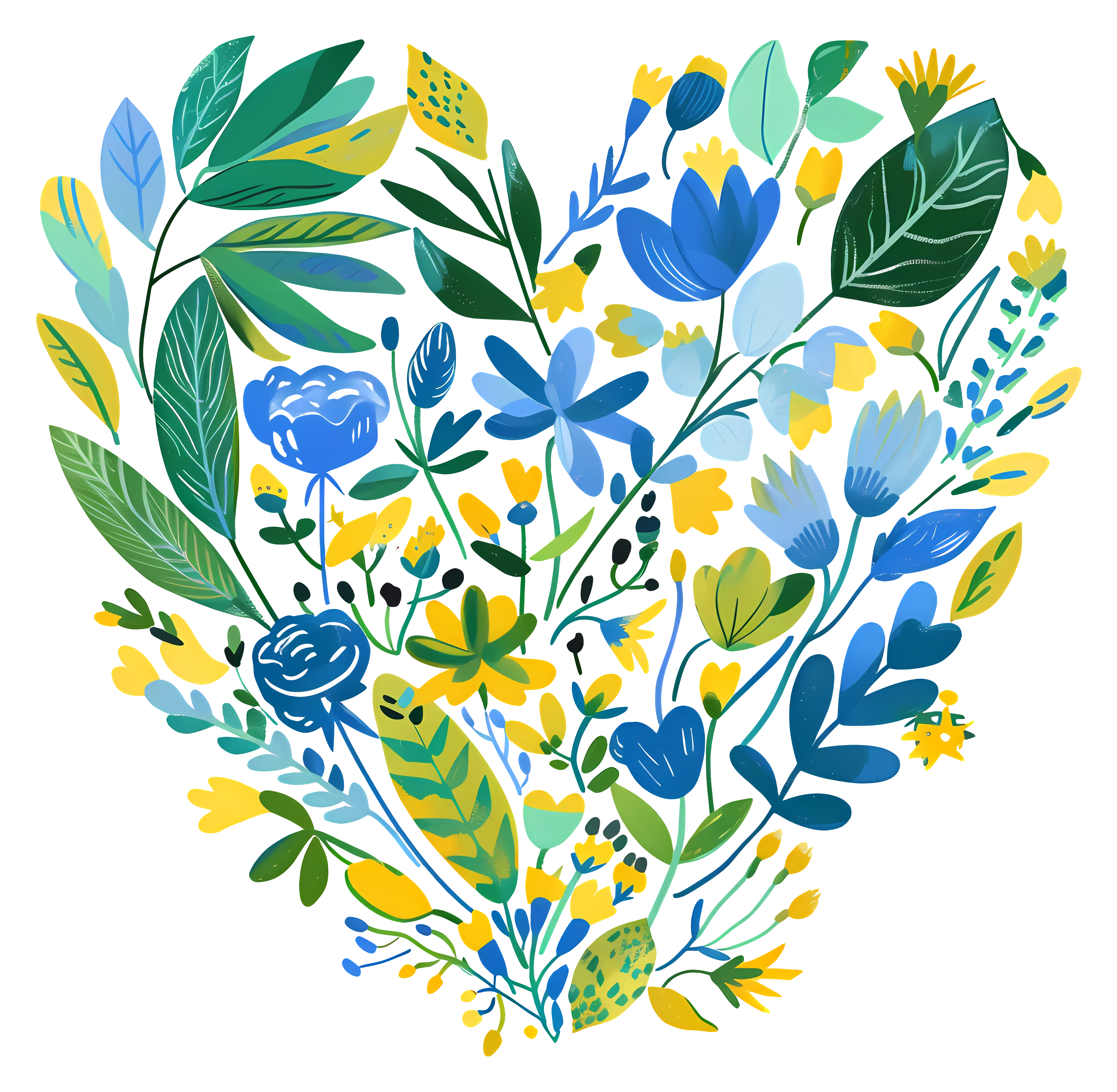 Floral Heart with Blue and Yellow Flowers