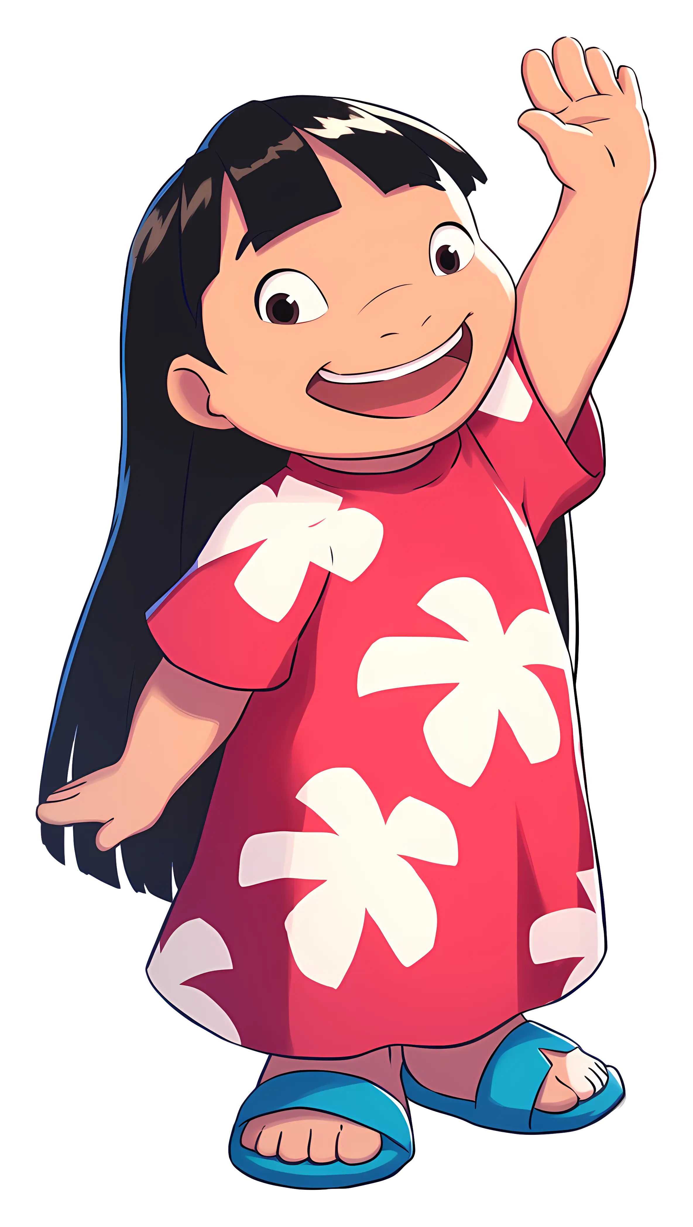 Cartoon Girl Waving in a Bright Red Dress