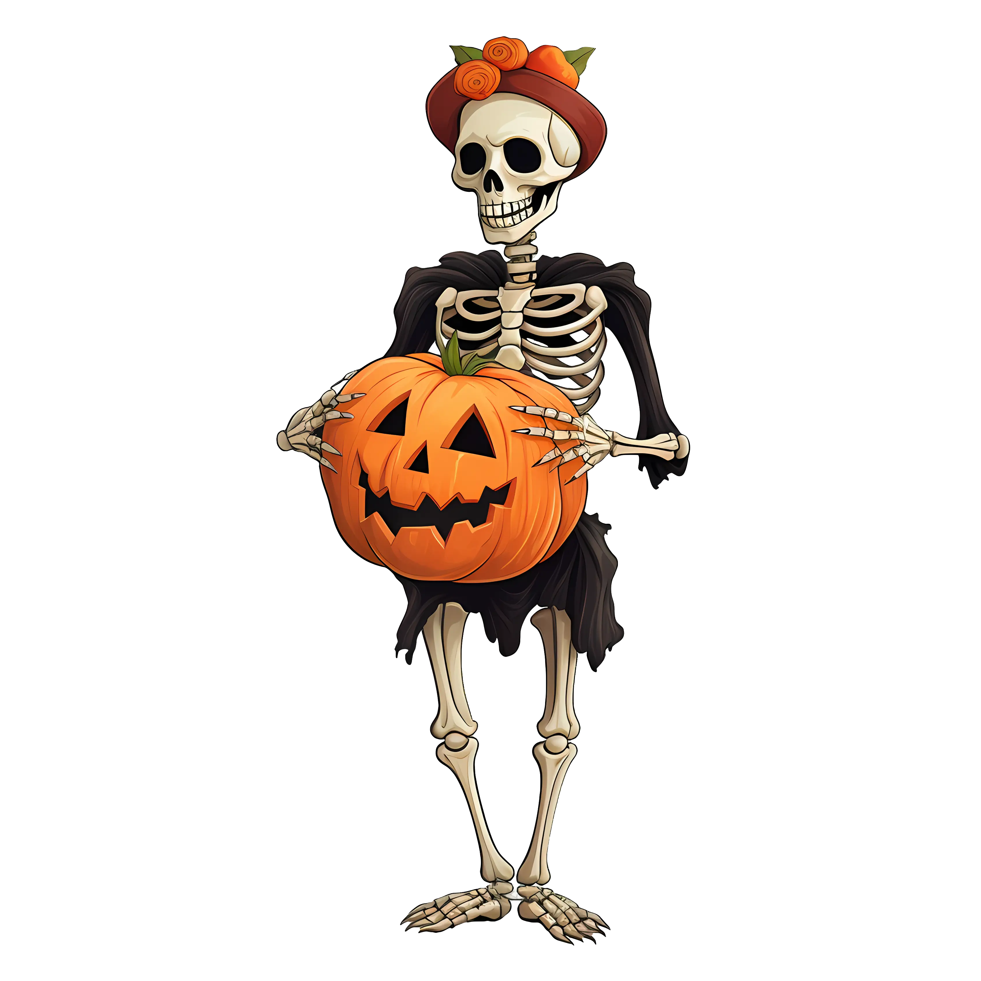 Halloween Skeleton Holding a Pumpkin