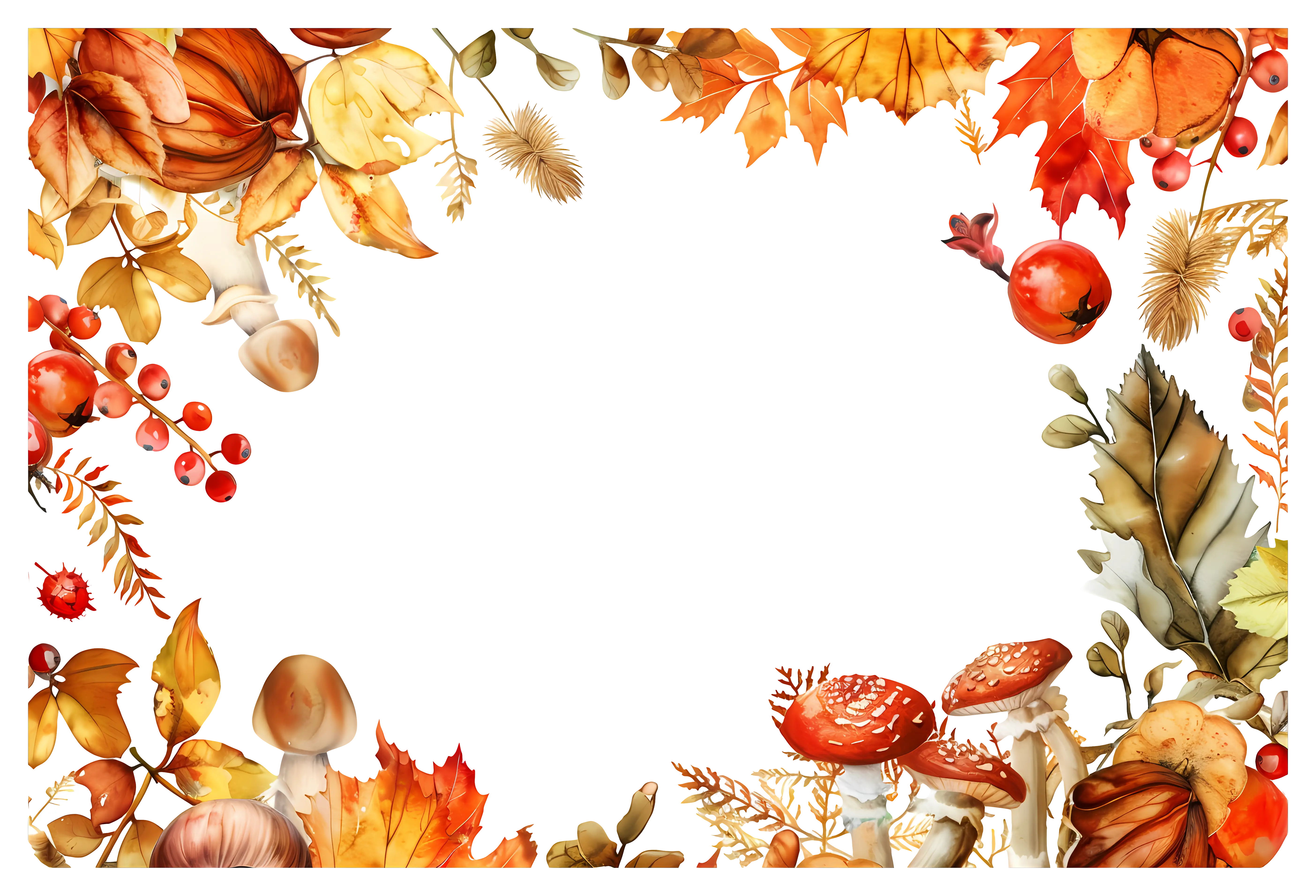 Autumn Frame with Leaves and Mushrooms