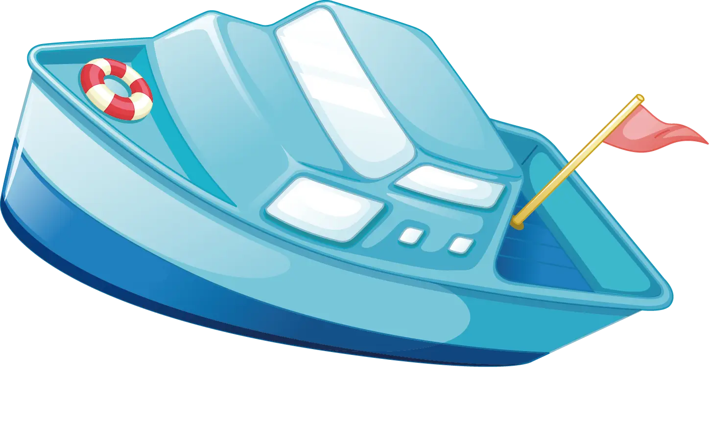 Cartoon Blue Boat with Flag