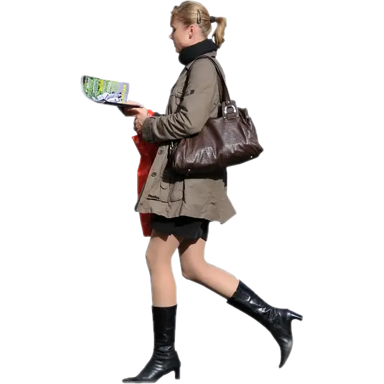 Woman Walking with Map and Bag