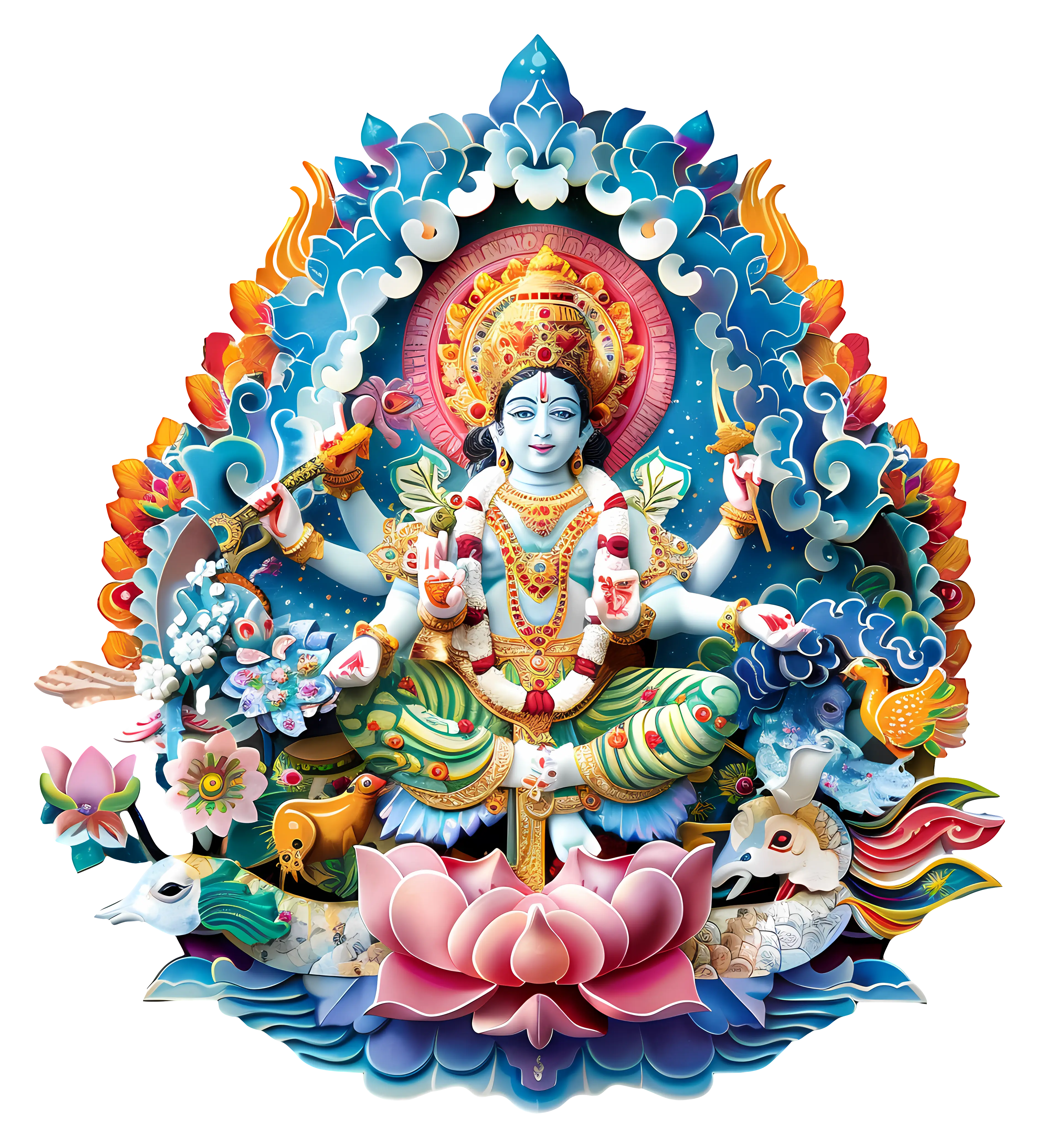 Ornate Hindu Goddess with Lotus