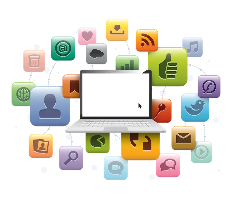 Laptop with Surrounding App Icons