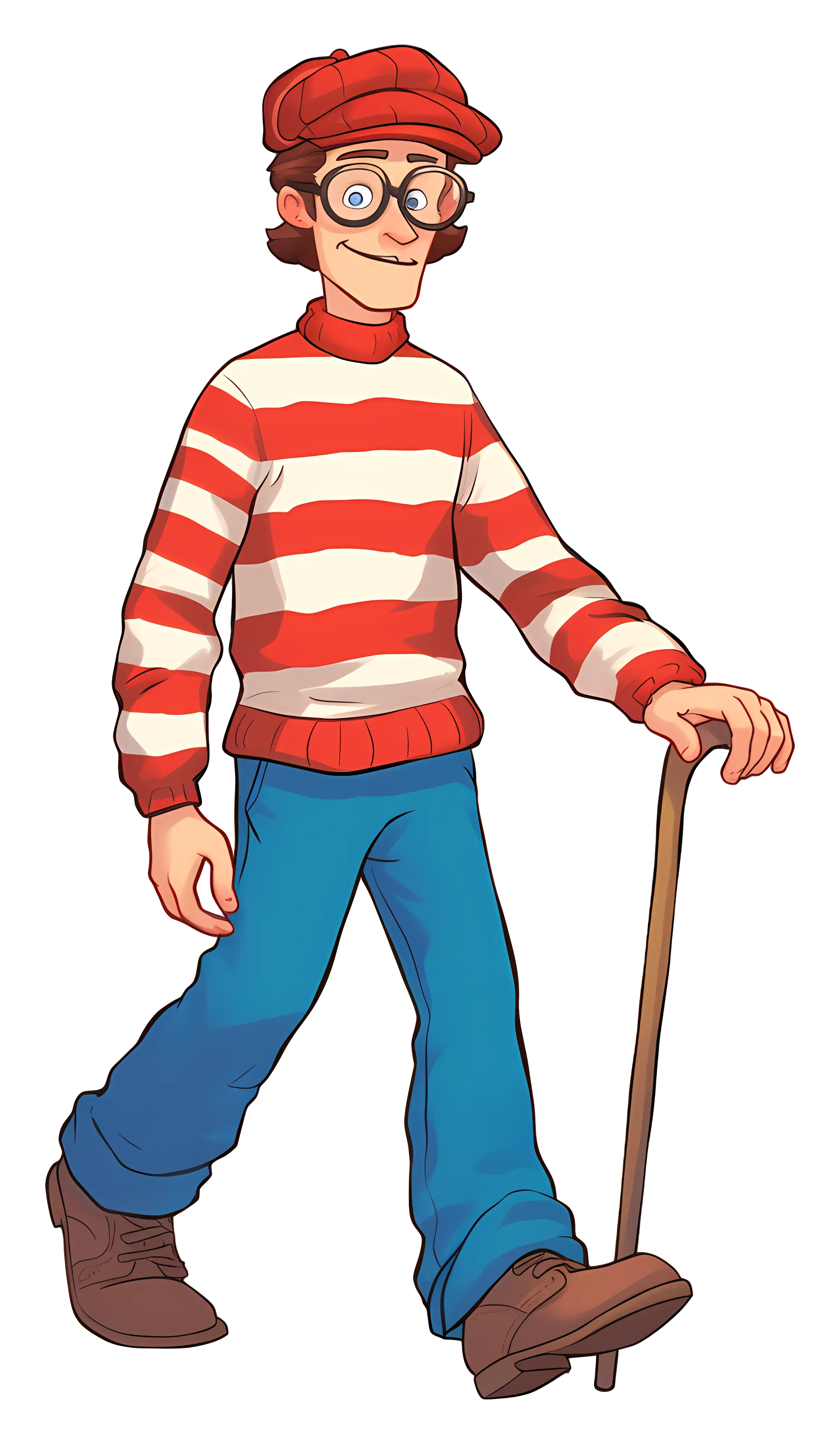 Stylish Cartoon Character Walking with a Cane