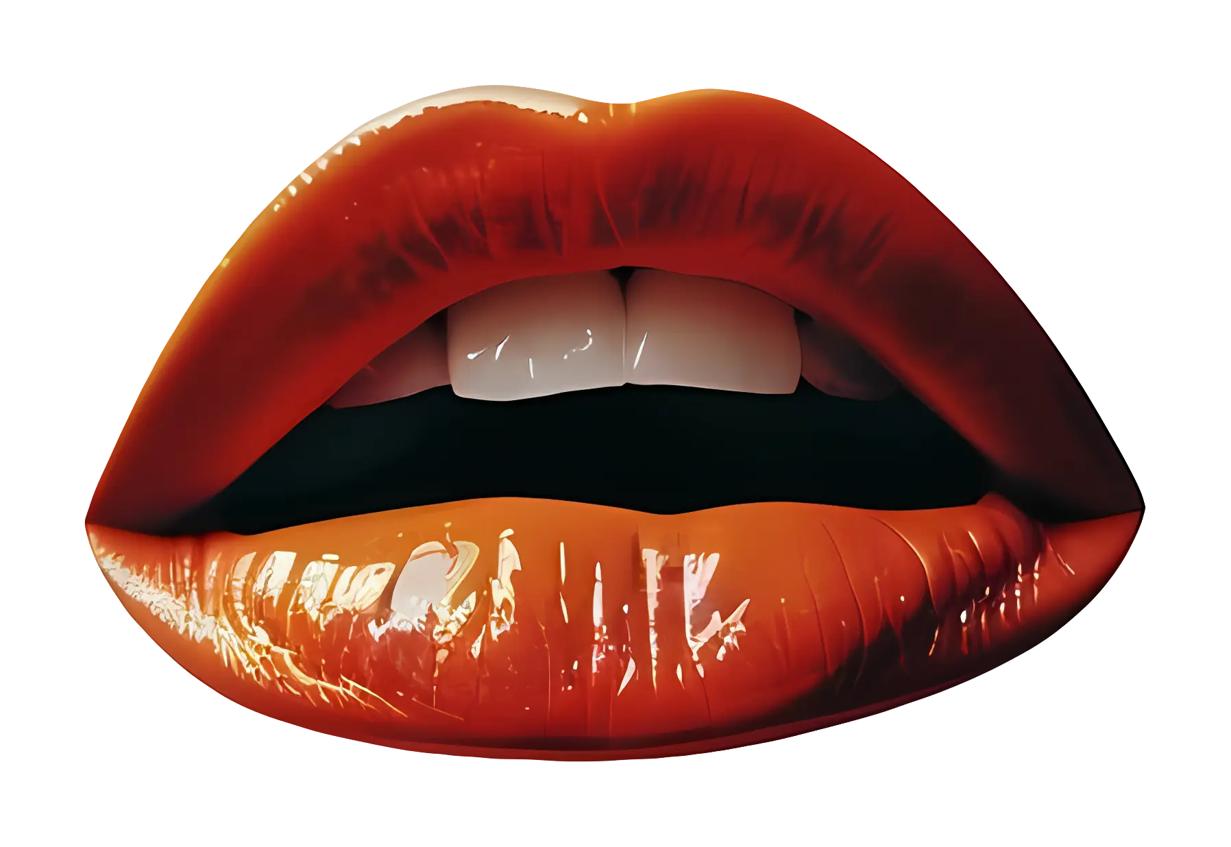 Shiny Red Glossy Lips Close-Up
