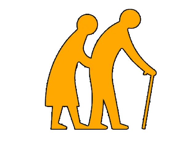 Orange Elderly Couple Symbol with Walking Stick