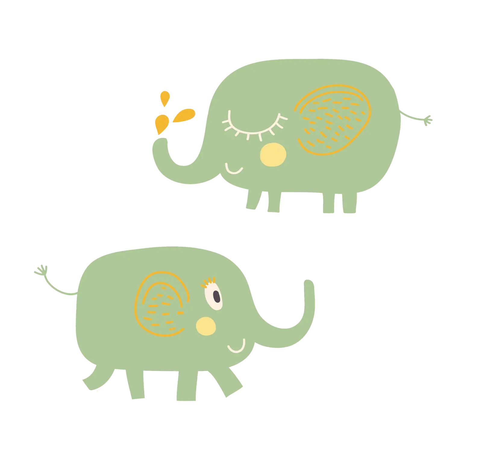 Cute Green Doodle Elephants