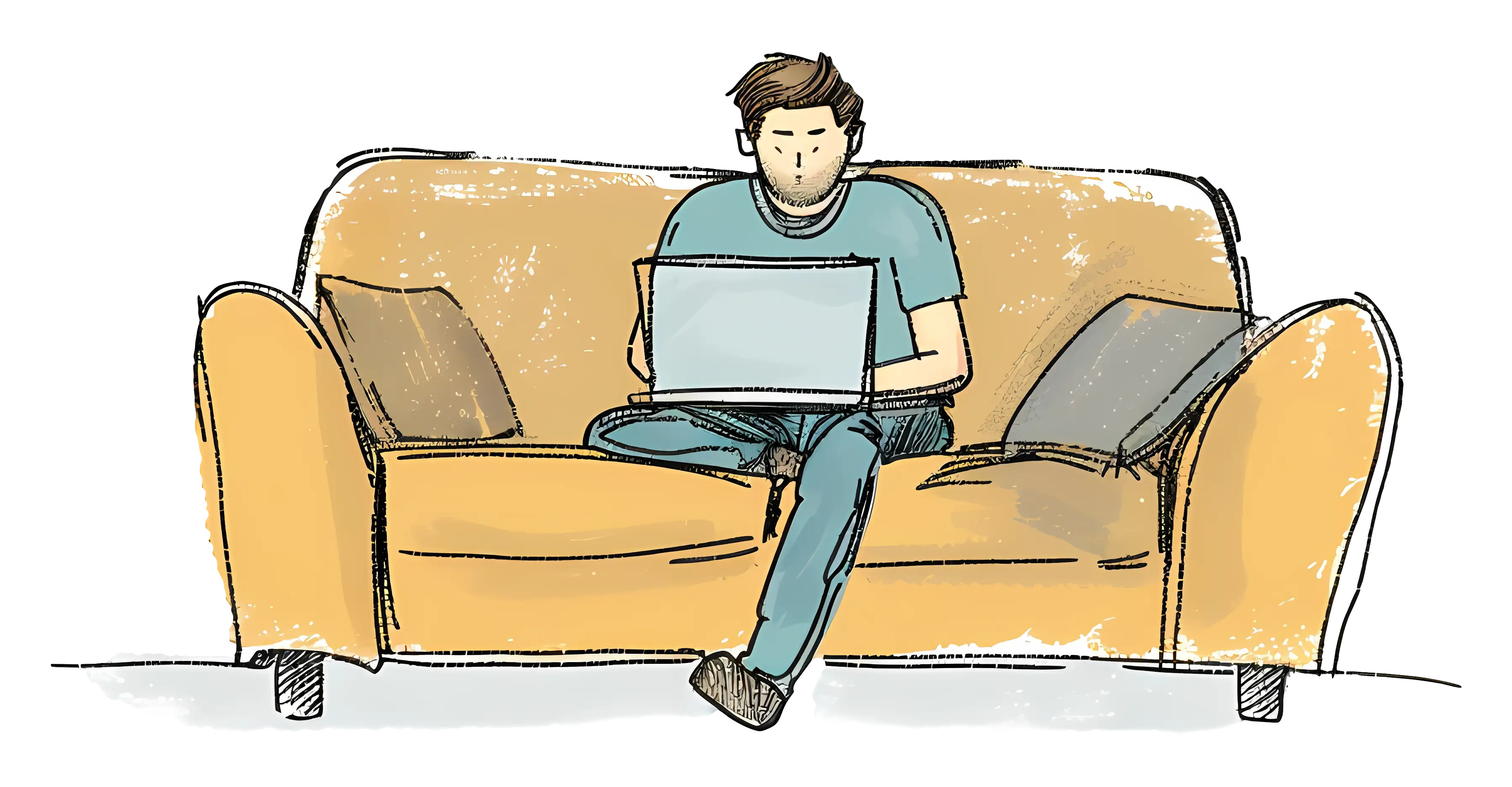 Man Working on Laptop While Sitting on Couch
