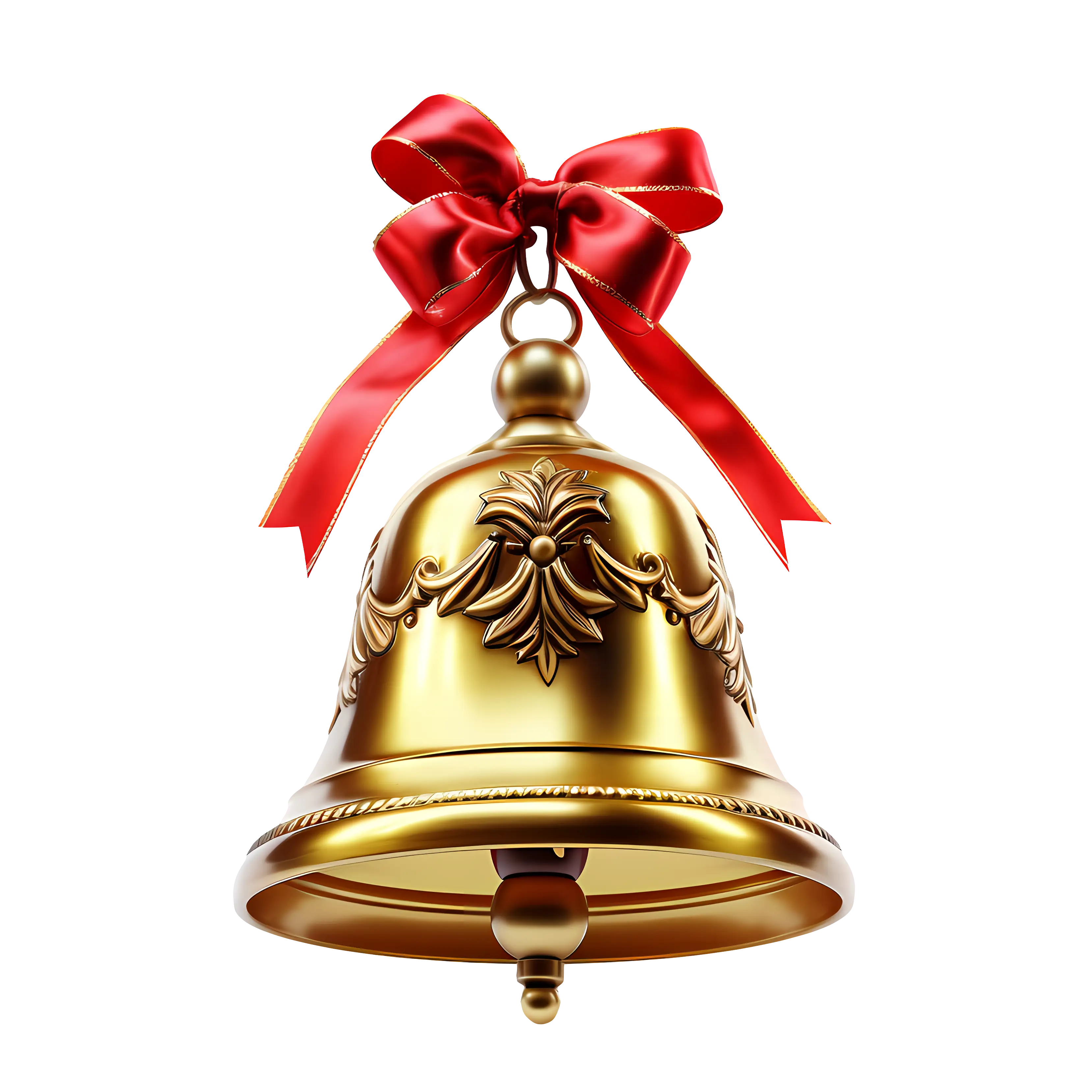 Golden Bell with Red Ribbon Decoration