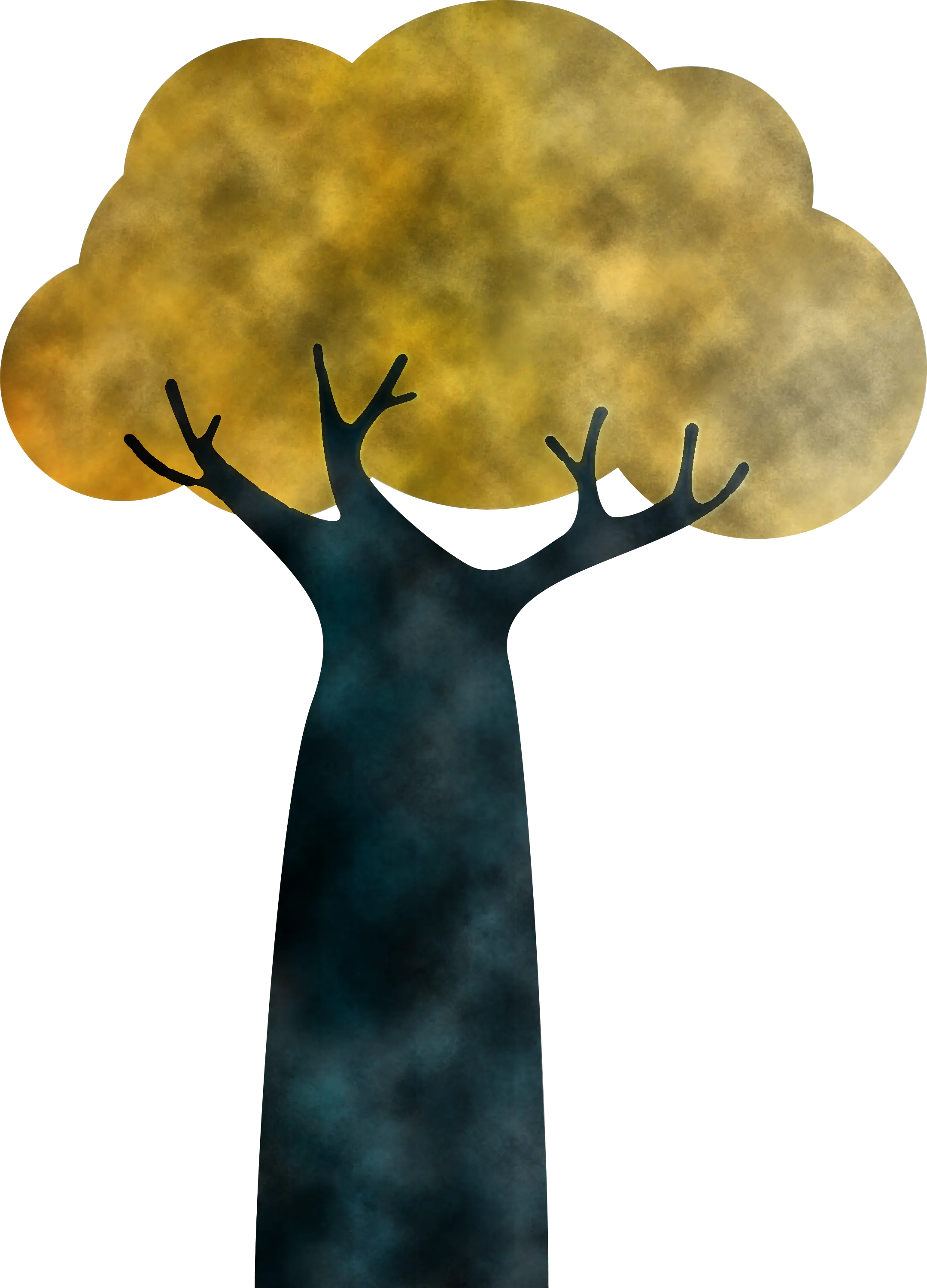Yellow Tree Illustration with Abstract Leaves