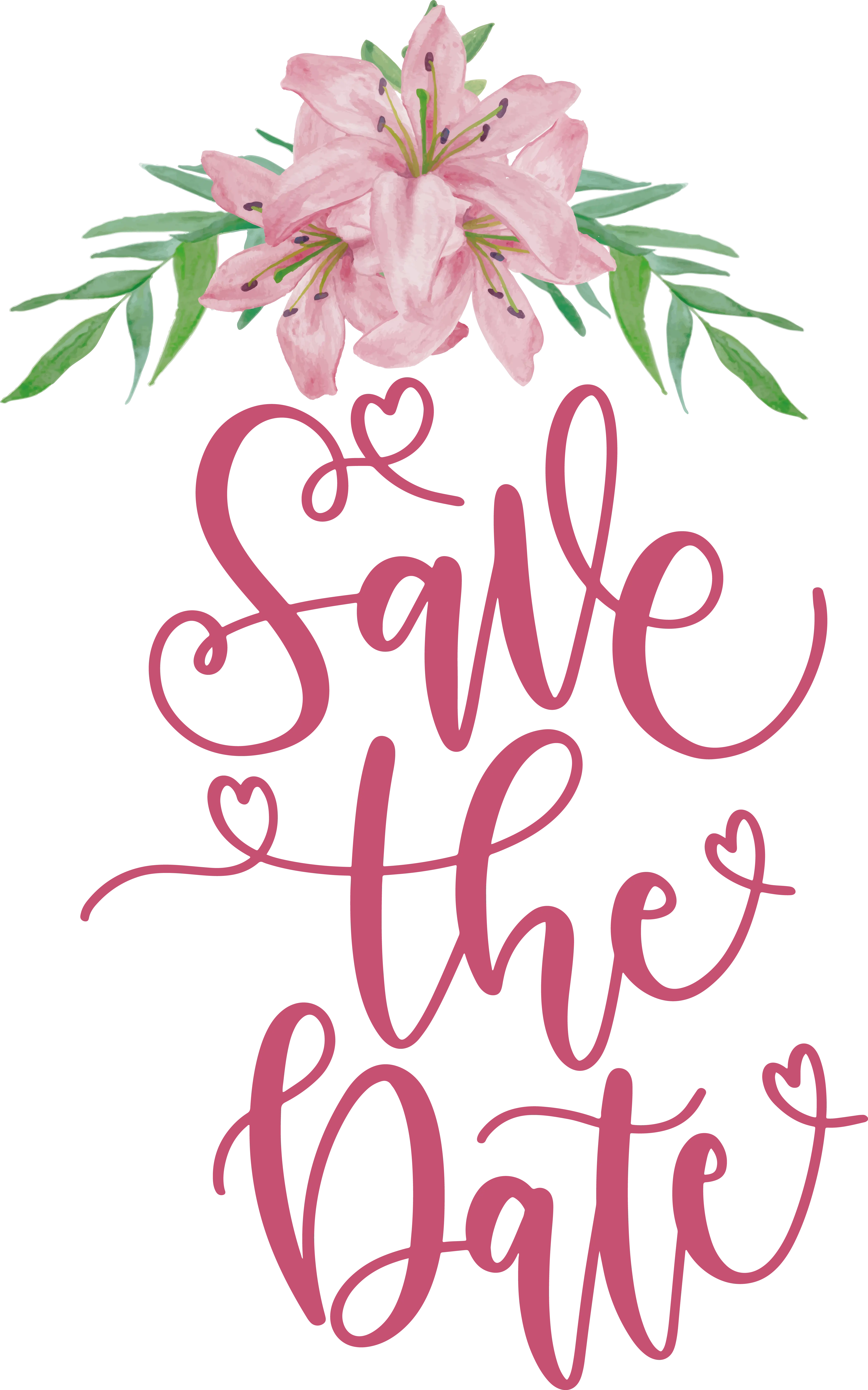 Save the Date Card with Pink Lilies