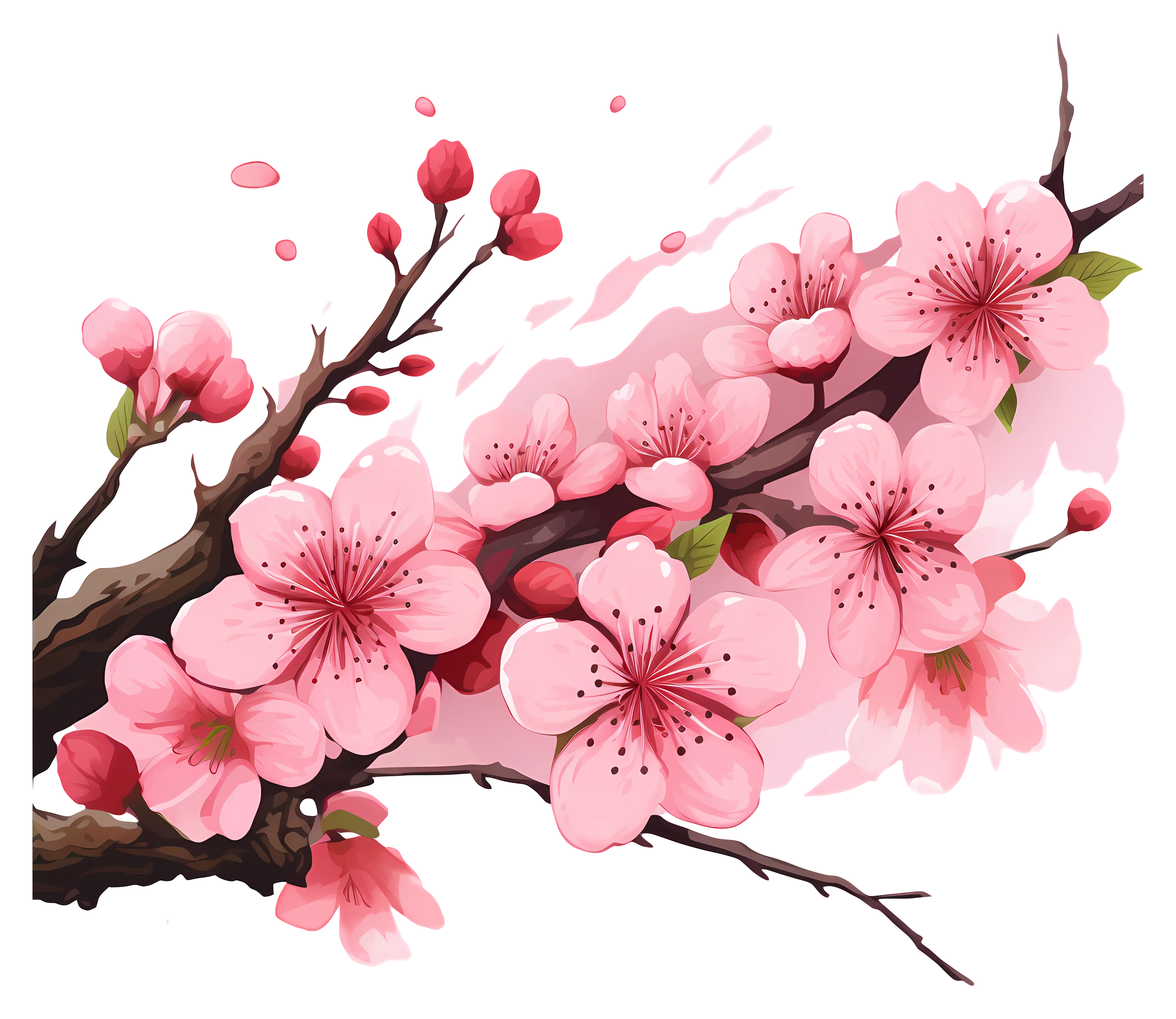 Pink Cherry Blossom Flowering Branch Illustration