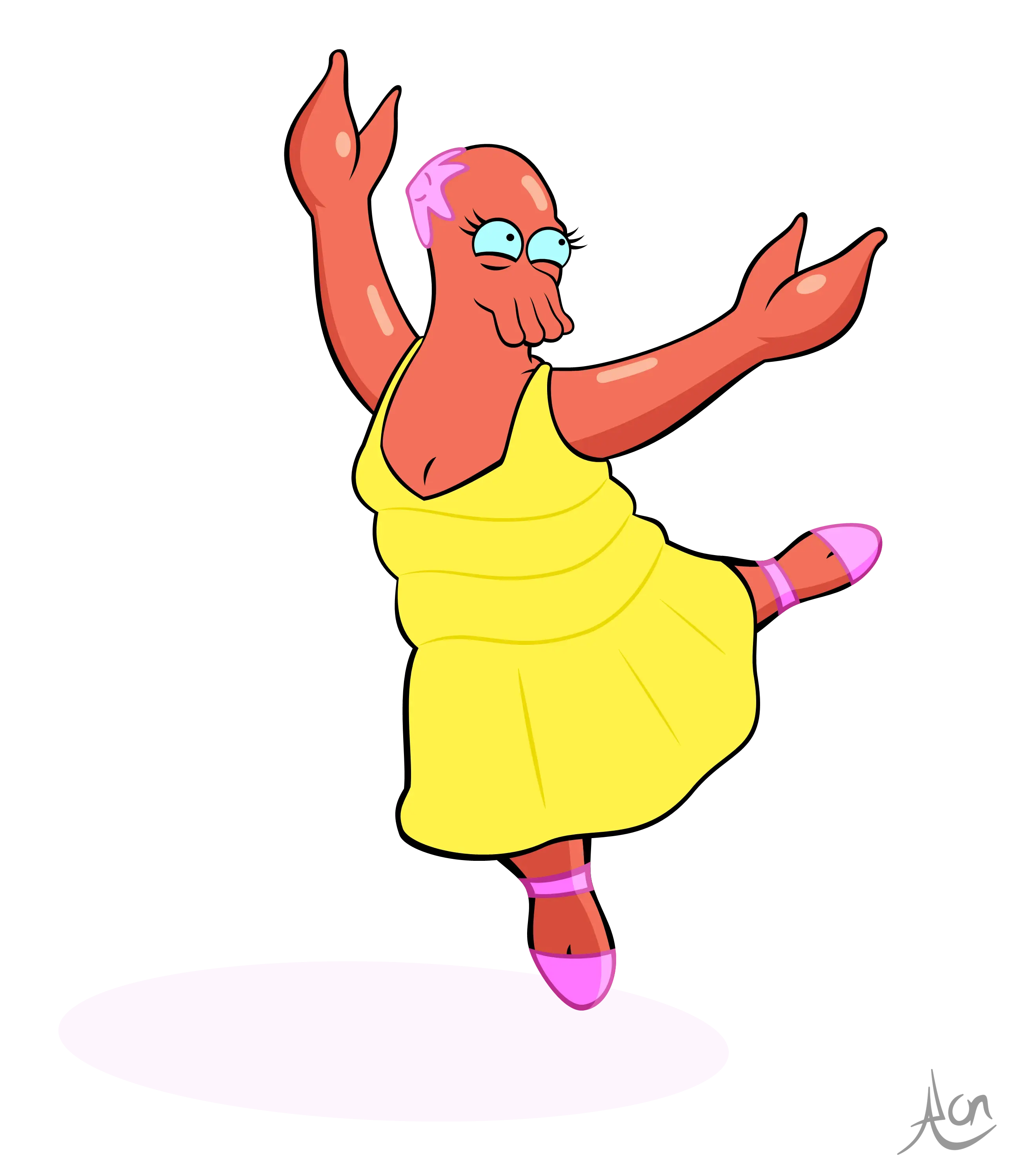Dancing Cartoon Character in Yellow Dress