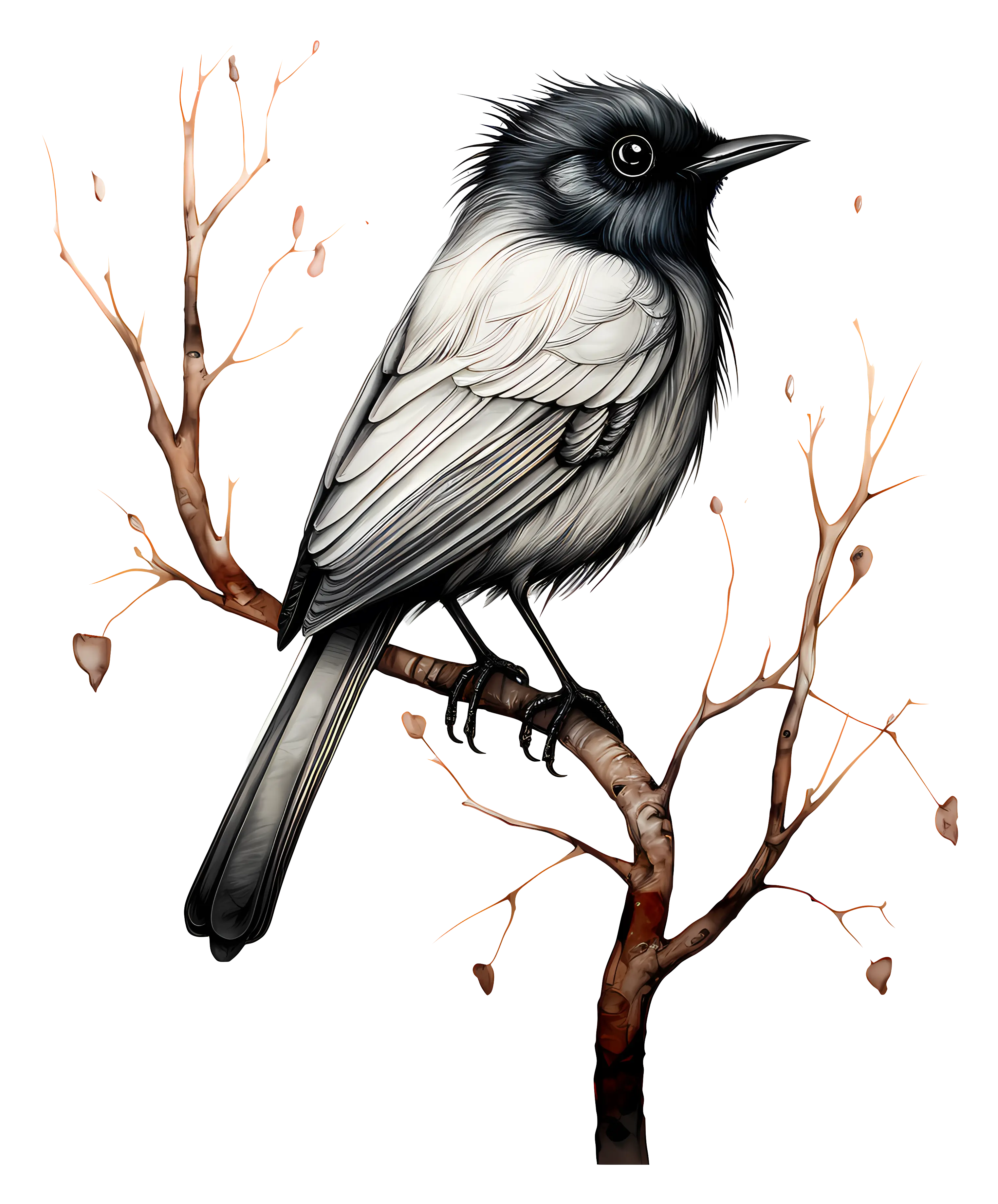 Illustrated Songbird Perched on Branch