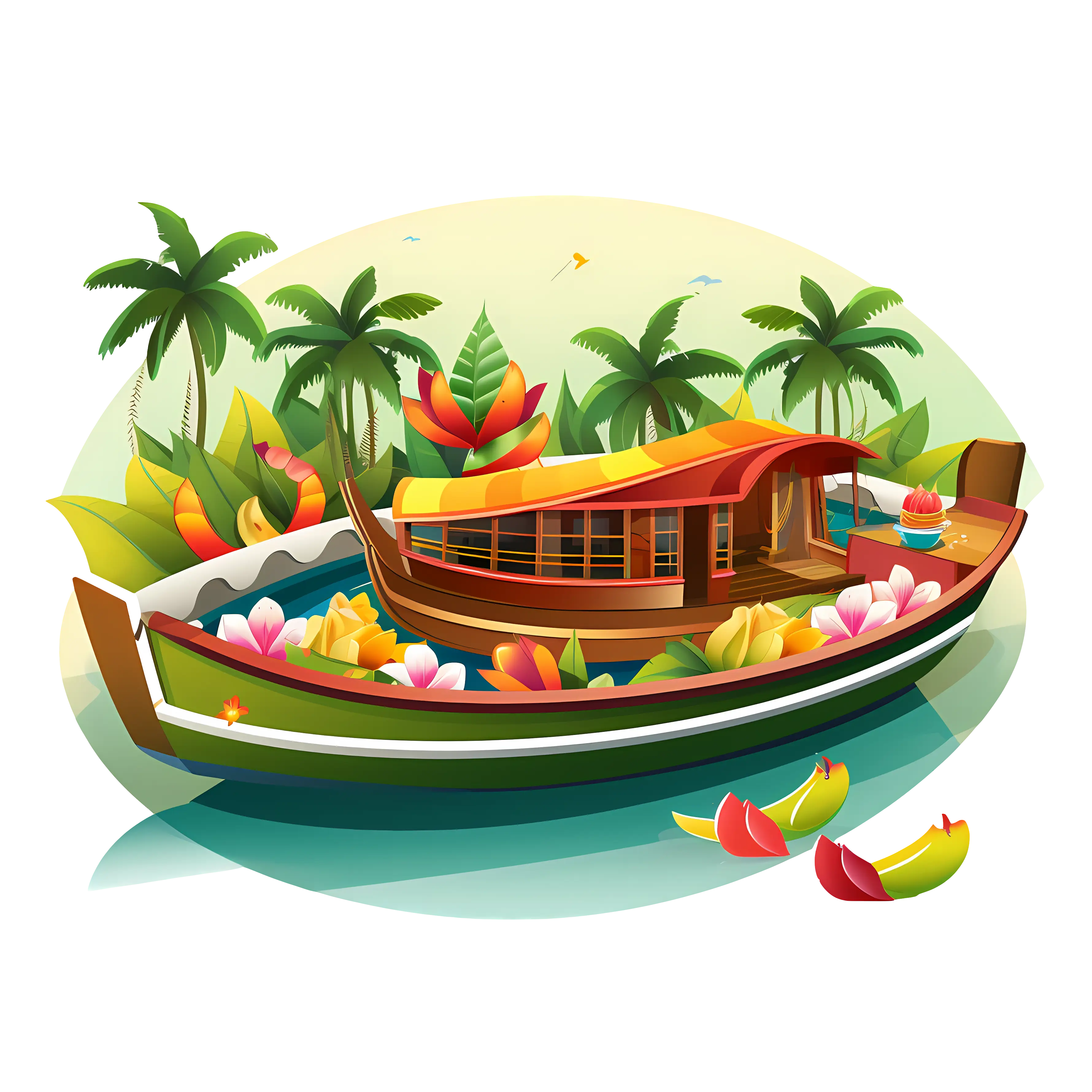 Colorful Houseboat with Tropical Scenery