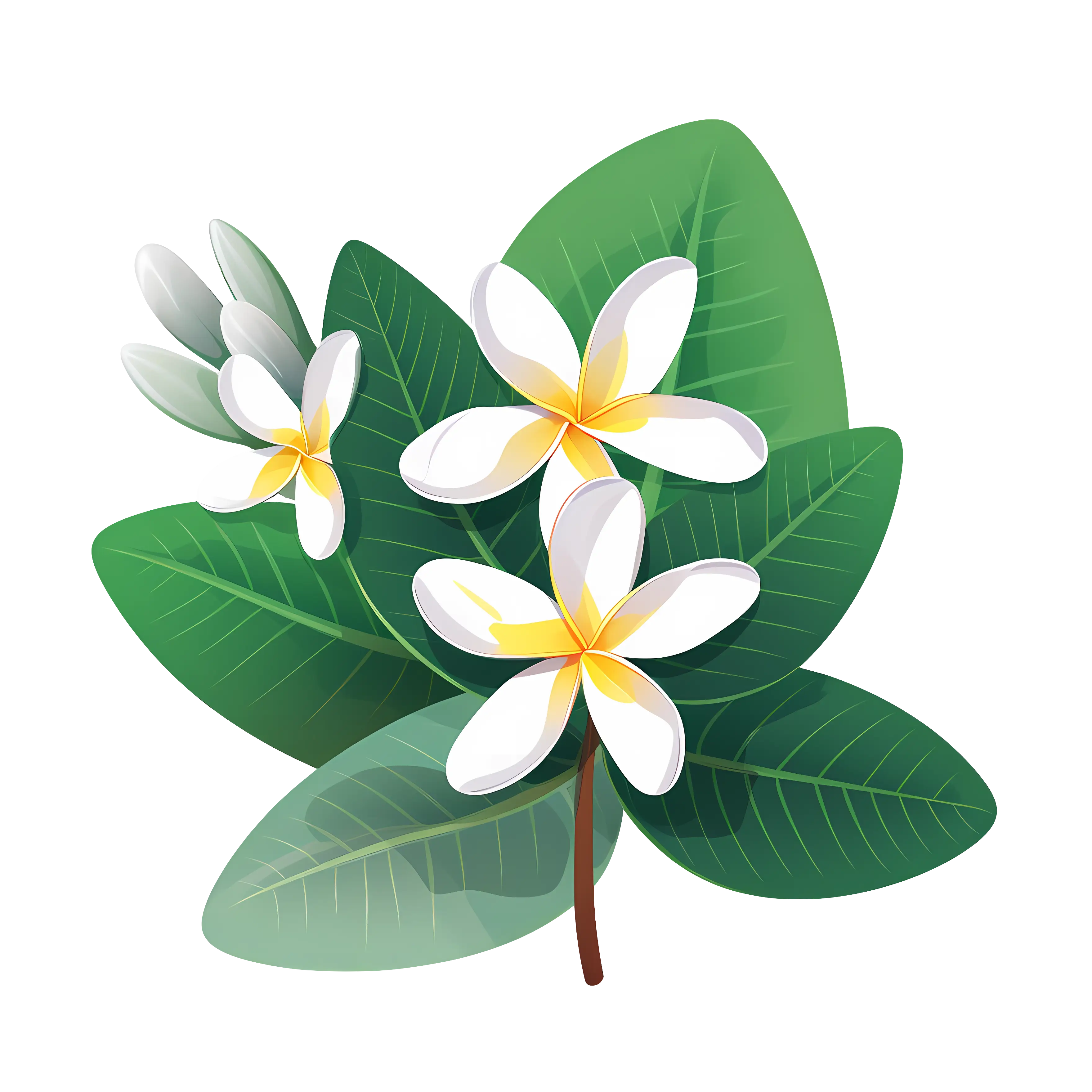 Frangipani Flowers with Lush Green Foliage