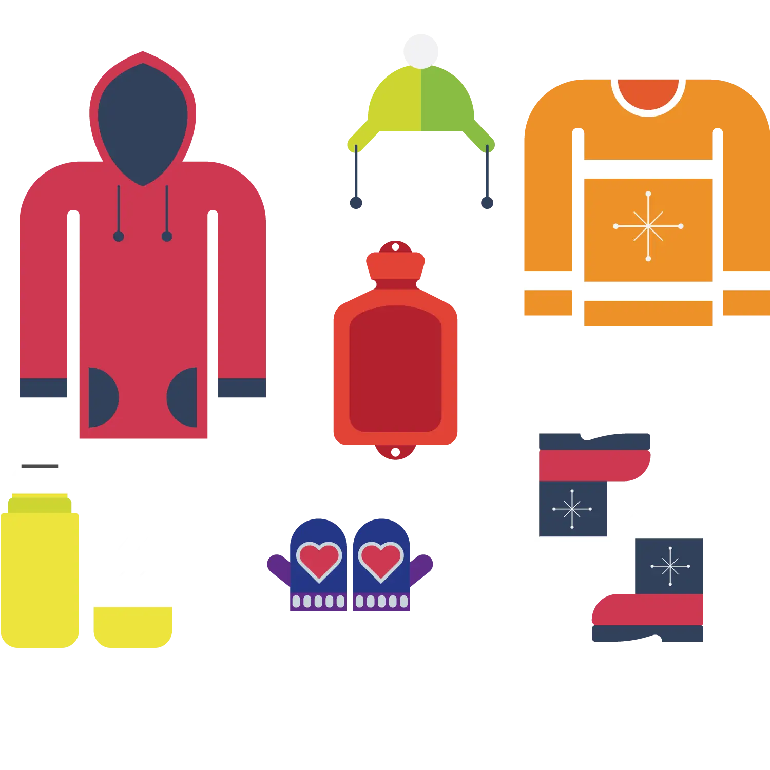 Winter clothing items including jacket and mittens
