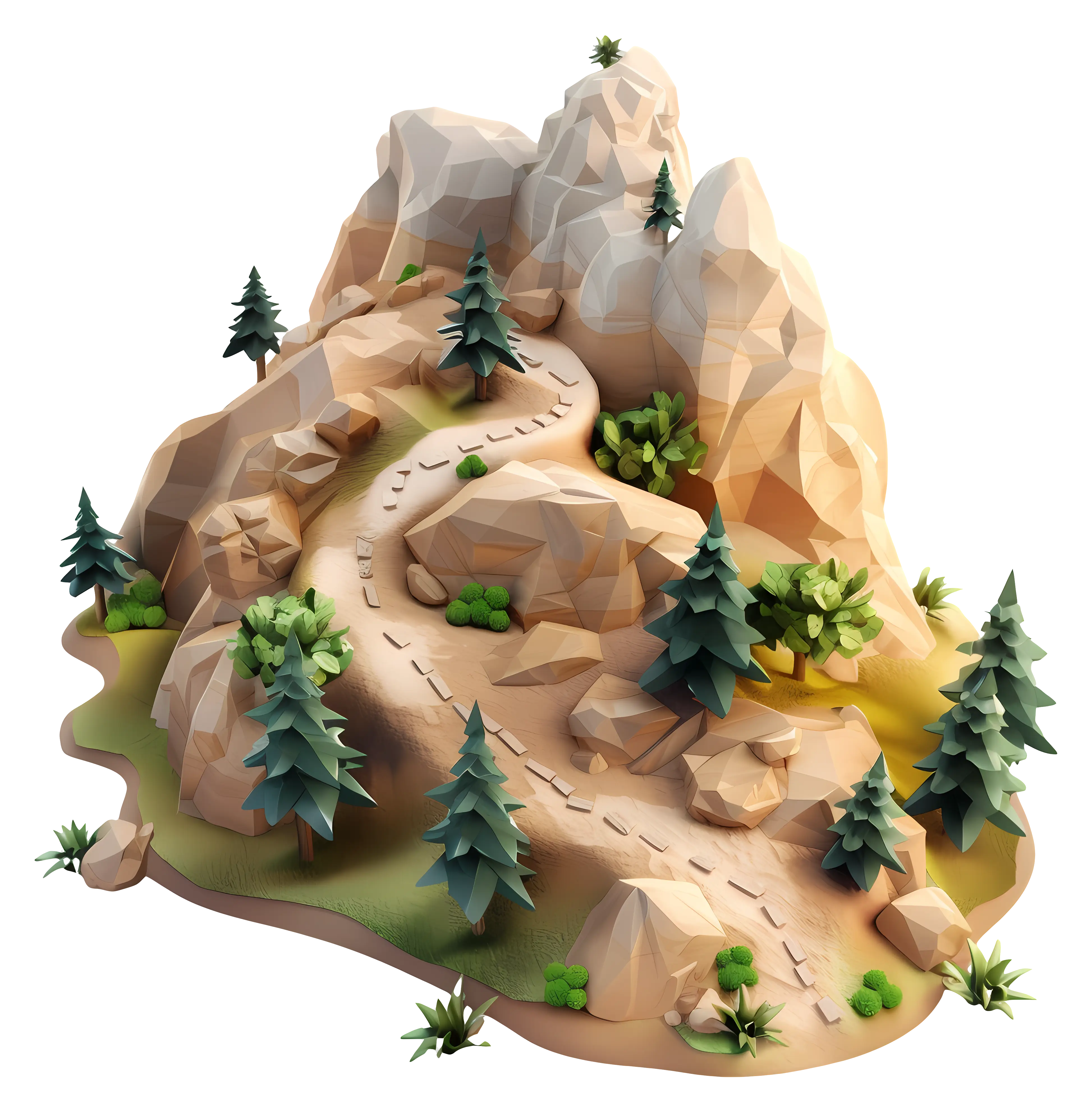 Mountain Illustration with Trails and Trees