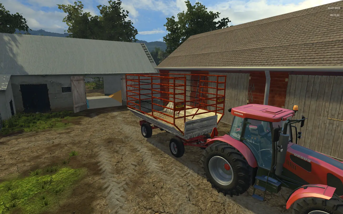 Red Tractor in a Farmyard