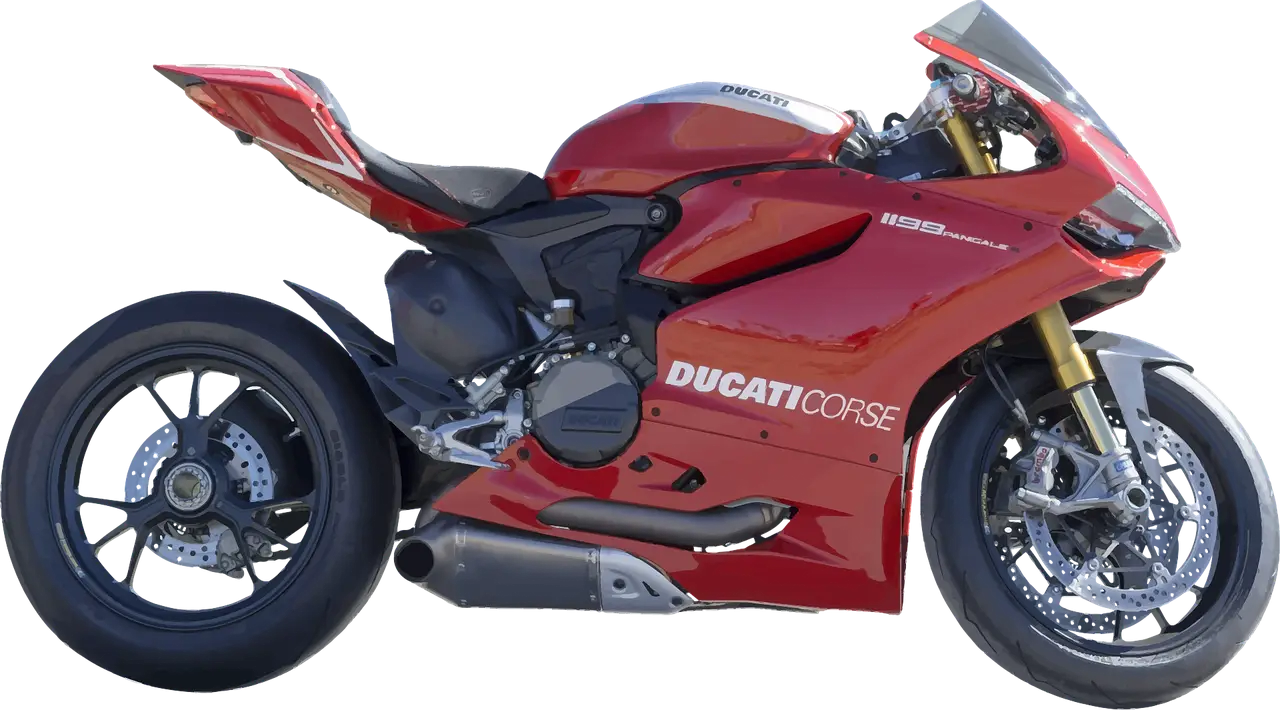 Side View of Red Ducati Corse Sports Motorcycle