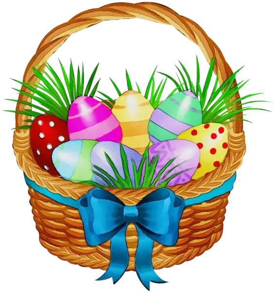 Colorful Easter Basket with Decorated Eggs