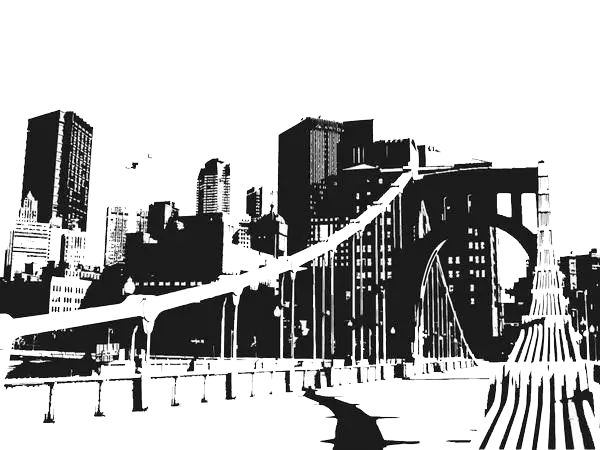 Black and White Bridge Cityscape Illustration
