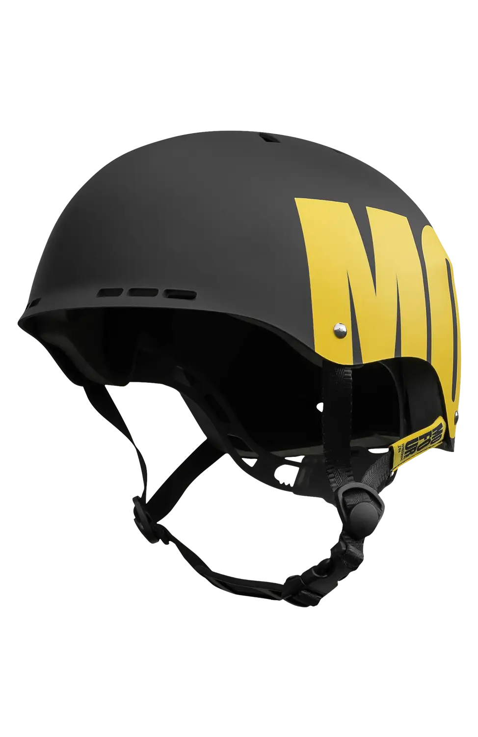 Black Sports Helmet with Yellow Logo Design